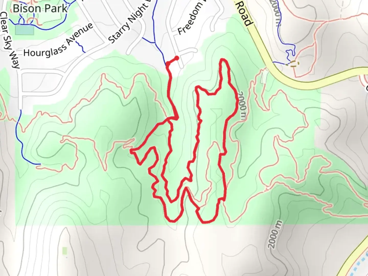 An image depicting the trail Red-Yellow Loop and Ridgeline Trail and its surrounding area.