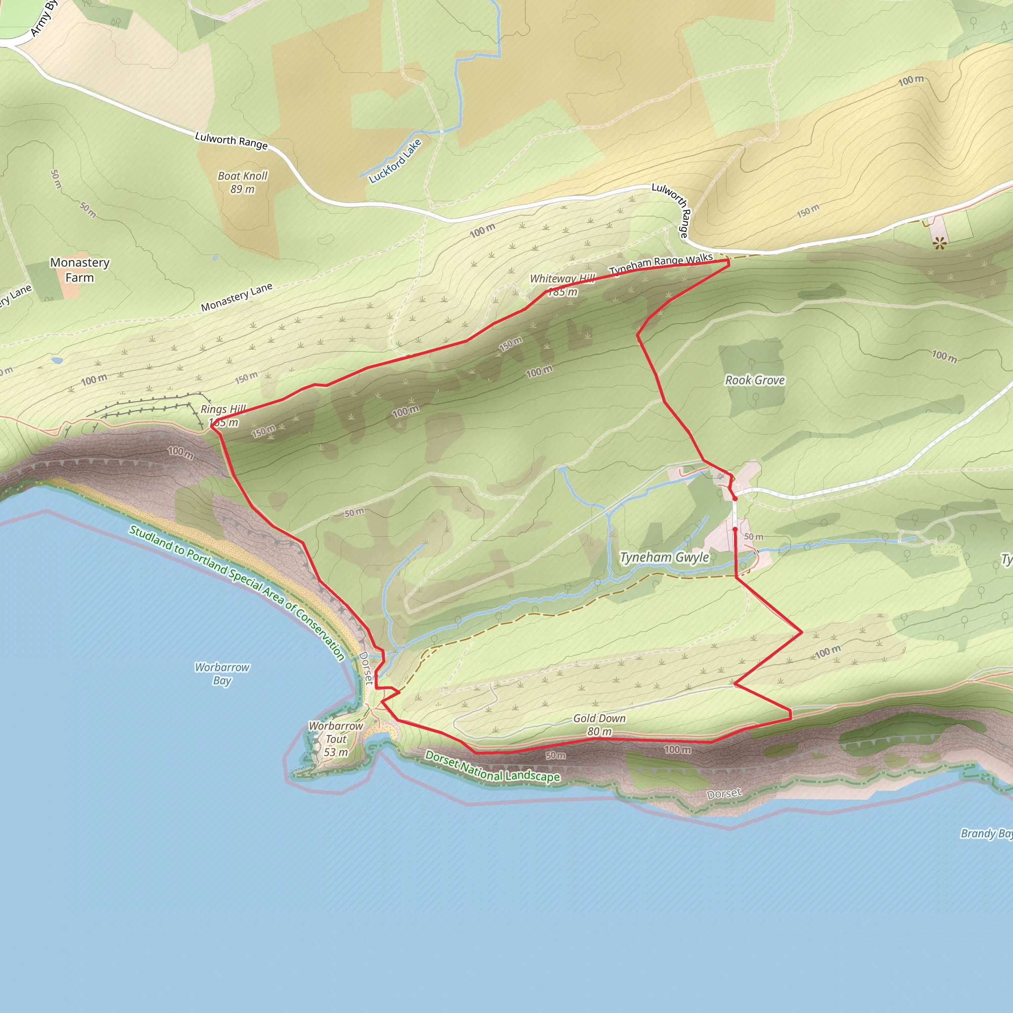Tyneham Village and Flower's Barrow Walk mobile static map