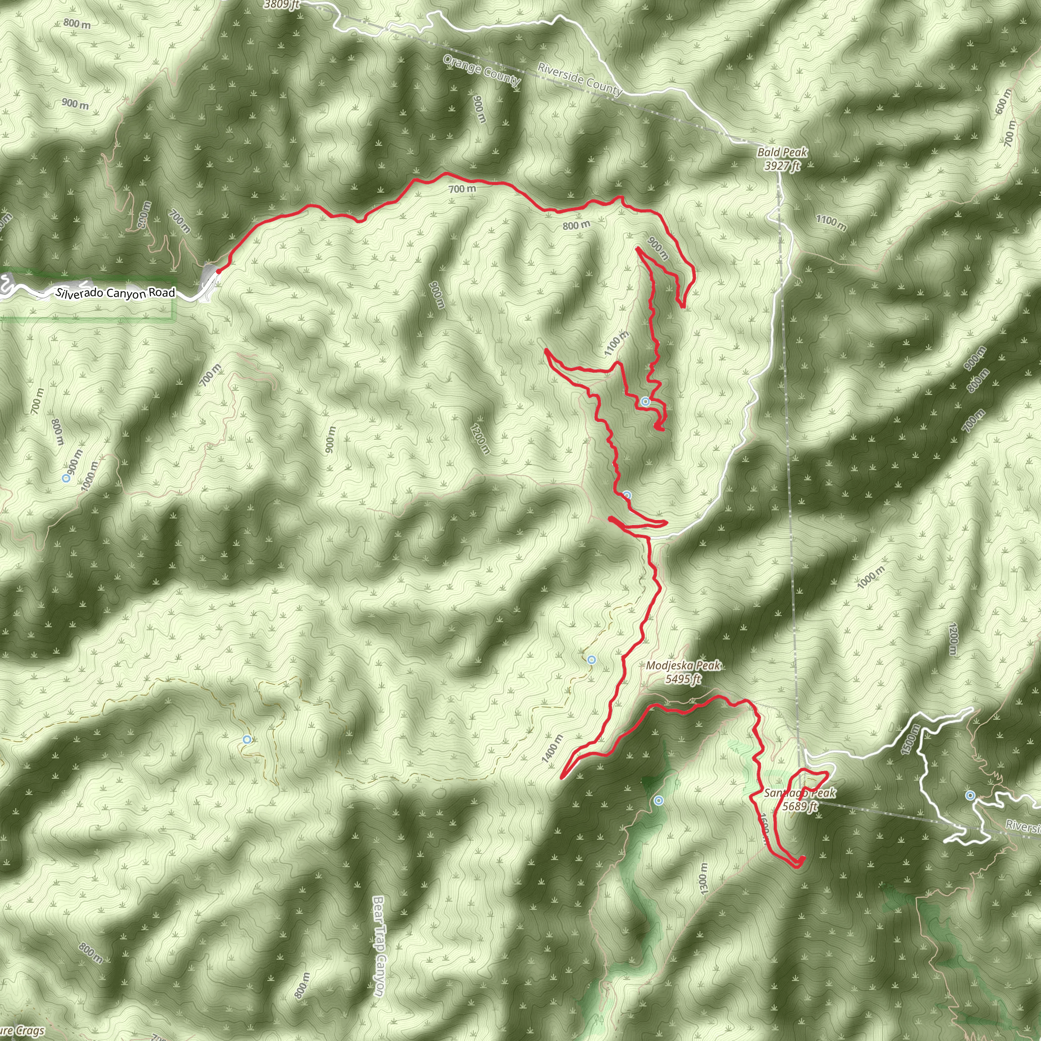 Santiago Peak via Maple Springs Road mobile static map