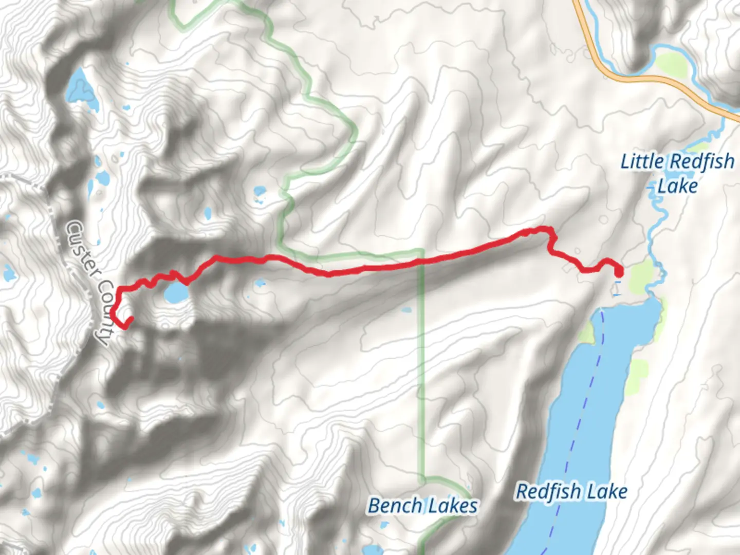 An image depicting the trail Thompson Peak via Fishhook Trail and its surrounding area.