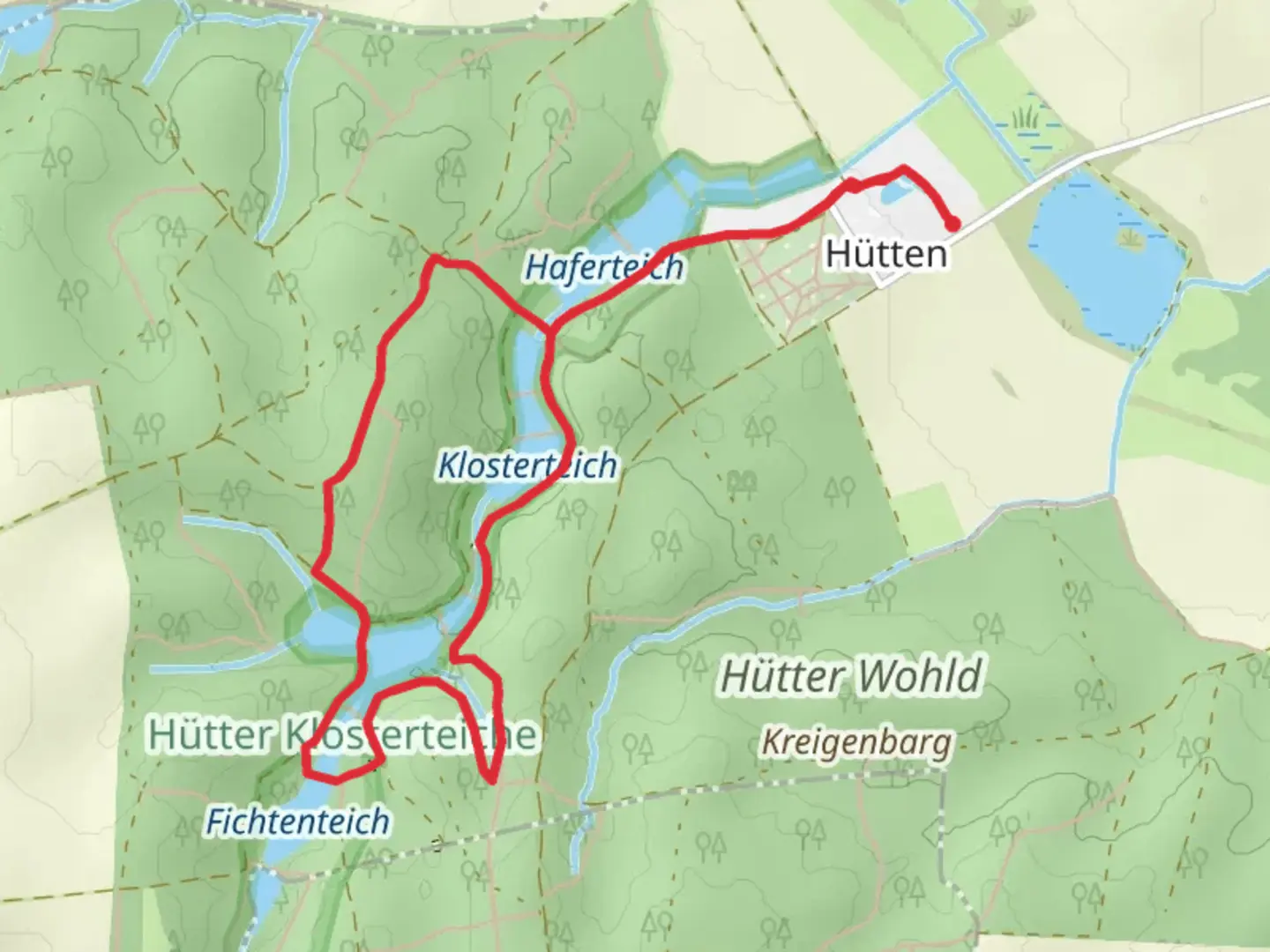 An image depicting the trail Ravensteich, Bornkohlhofsteich and Panzower Teich Loop - Hutter Wohld and its surrounding area.