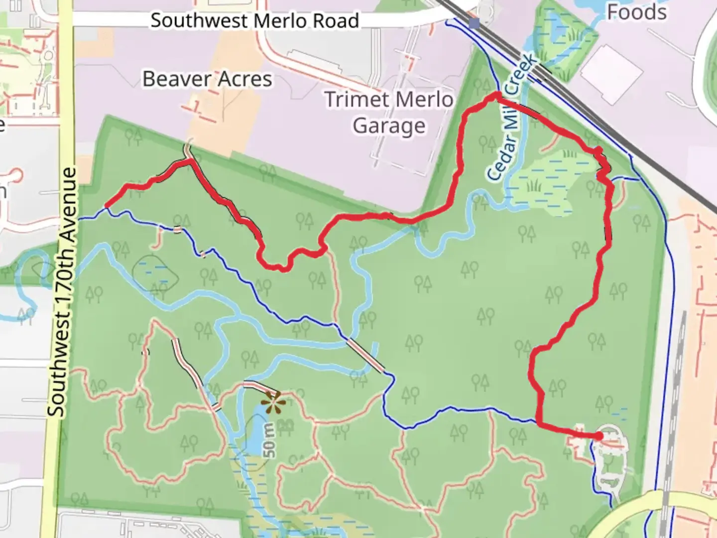 An image depicting the trail Old Wagon Trail and Oak Trail and its surrounding area.