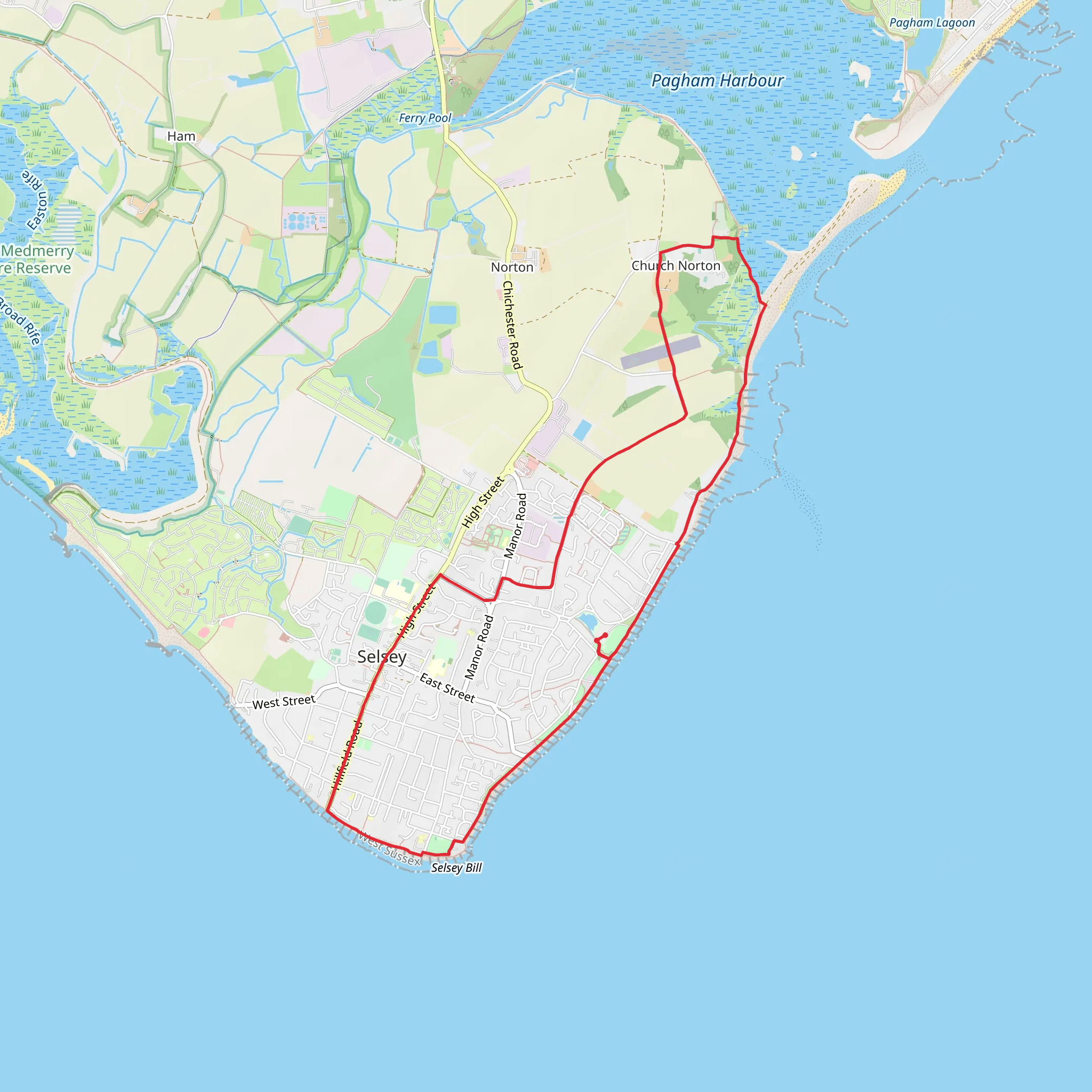 Selsey to Church Norton Loop mobile static map