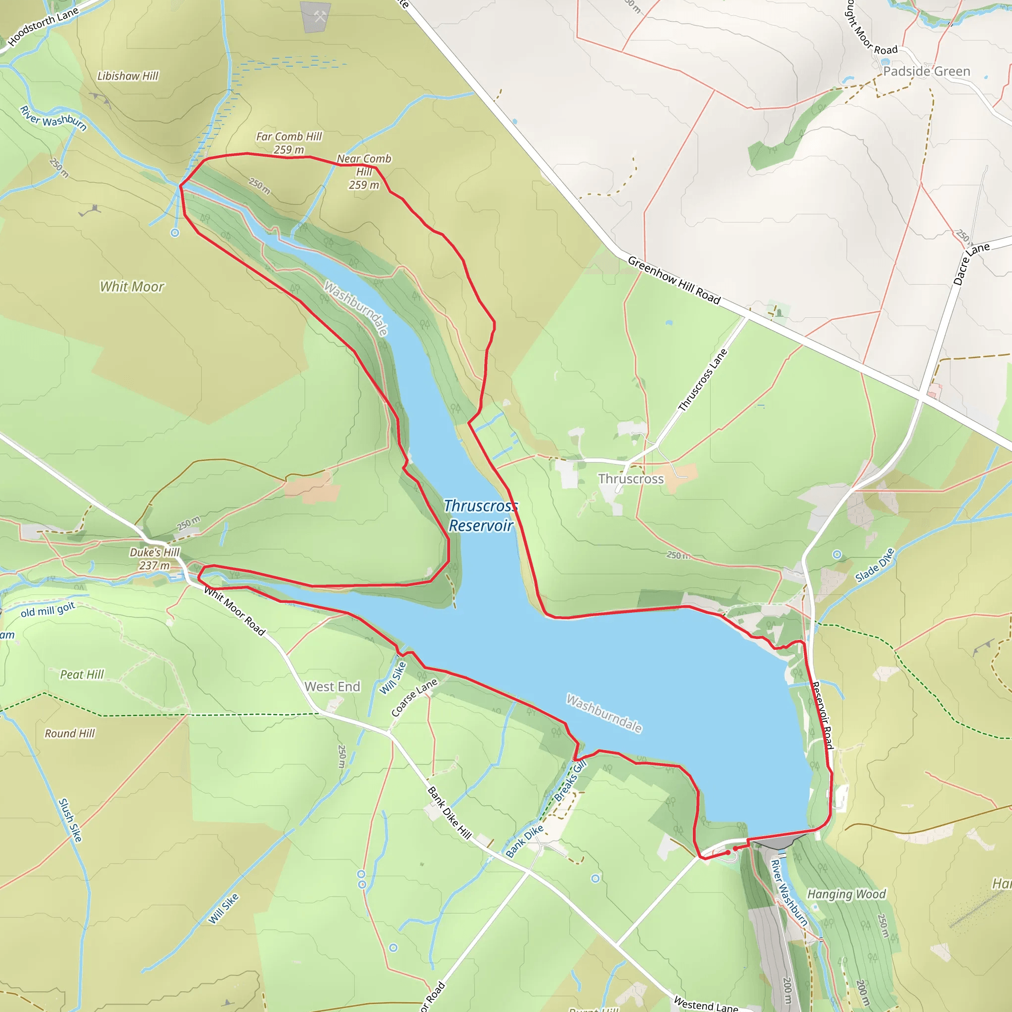 Thruscross Reservoir and Near Comb Hill Loop mobile static map