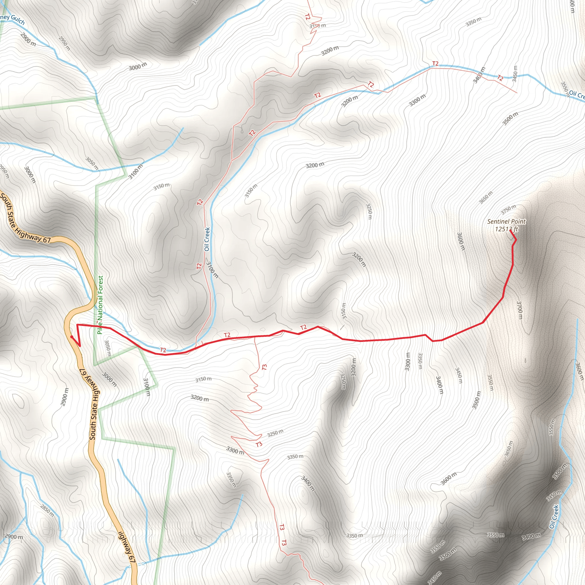 Sentinel Point and Oil Creek via Horsetheif Park Trail mobile static map