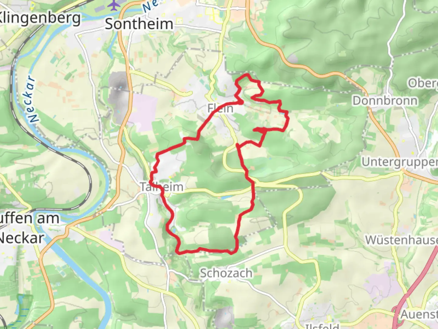 An image depicting the trail Flein and Talheim Loop and its surrounding area.