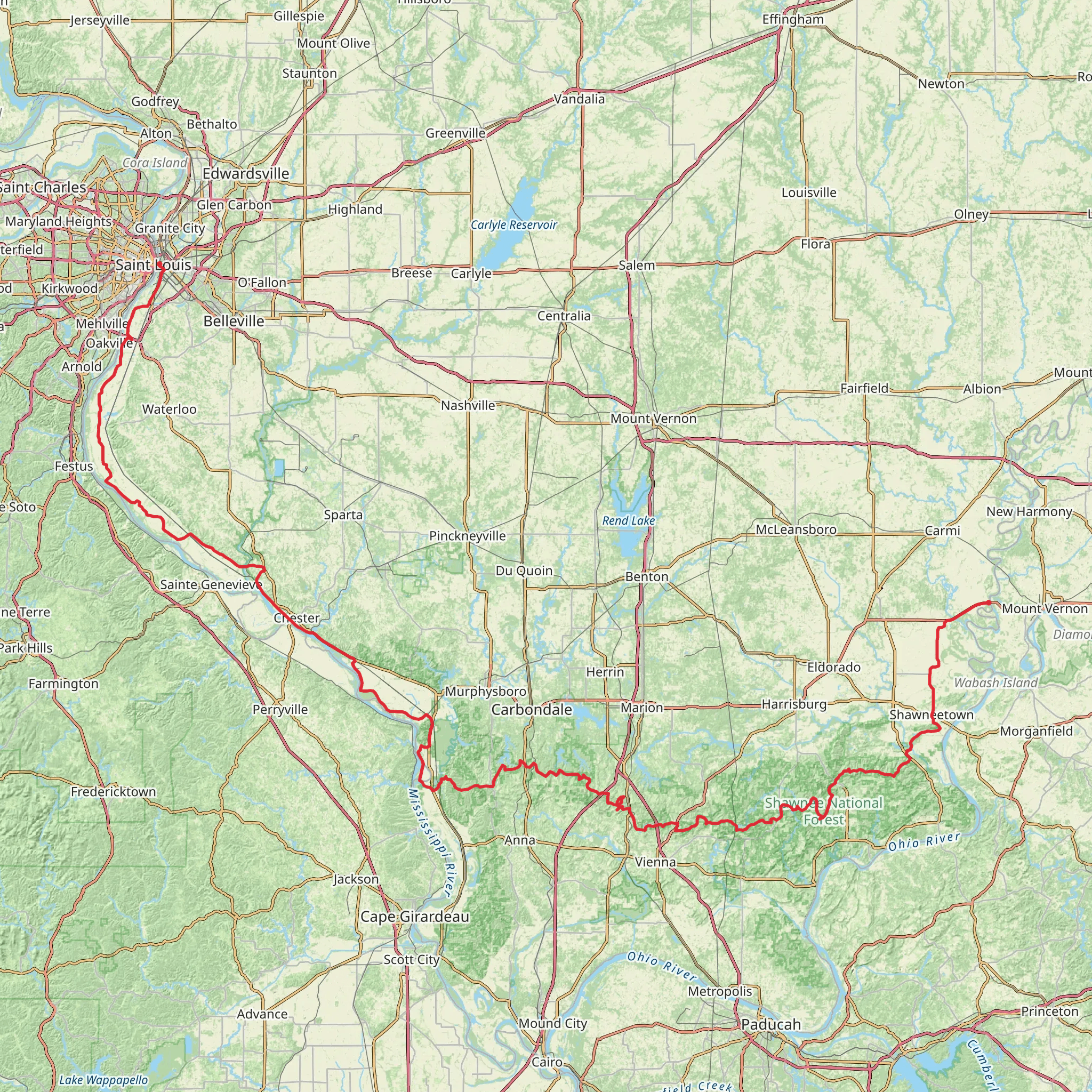 American Discovery Trail South Route - Illinois mobile static map
