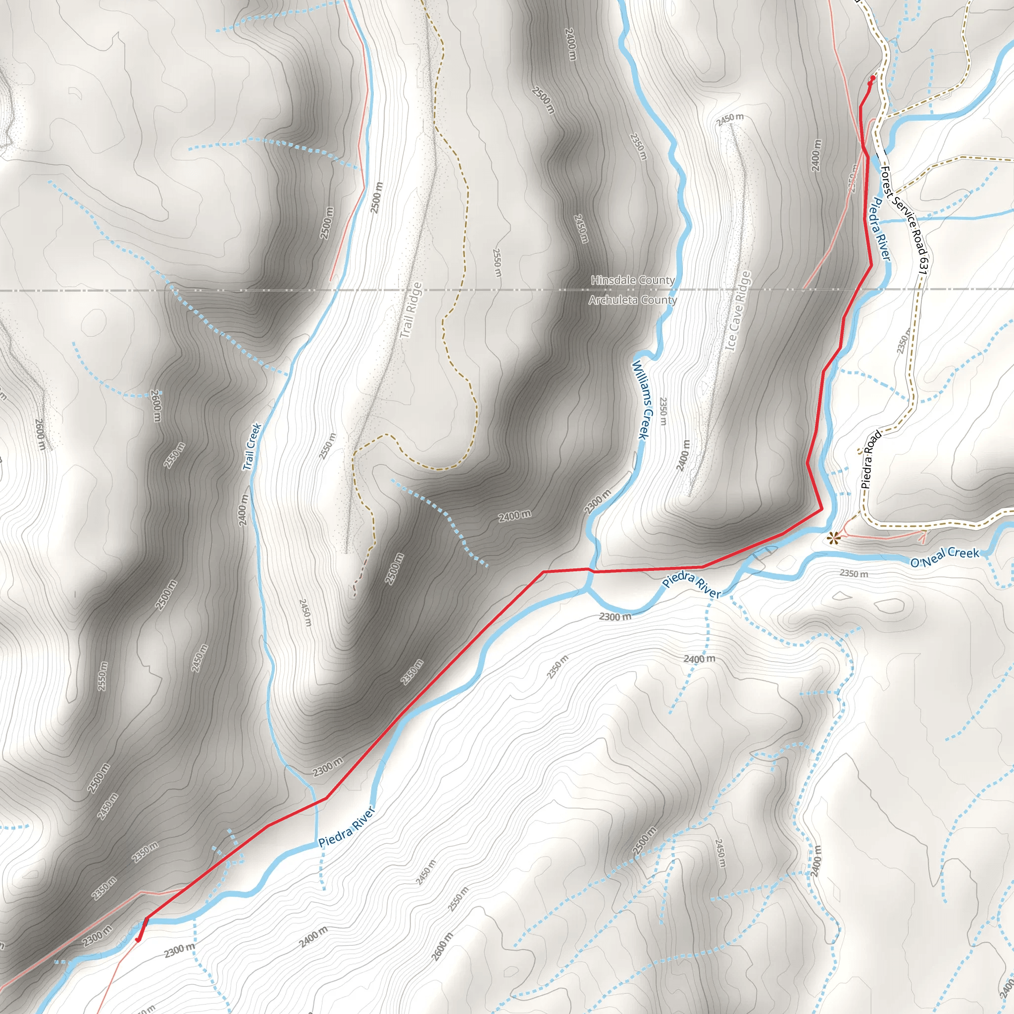 Piedra River Trail Out and Back mobile static map