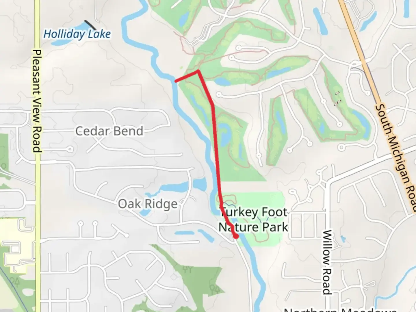 An image depicting the trail Turkey Foot Nature Park and its surrounding area.