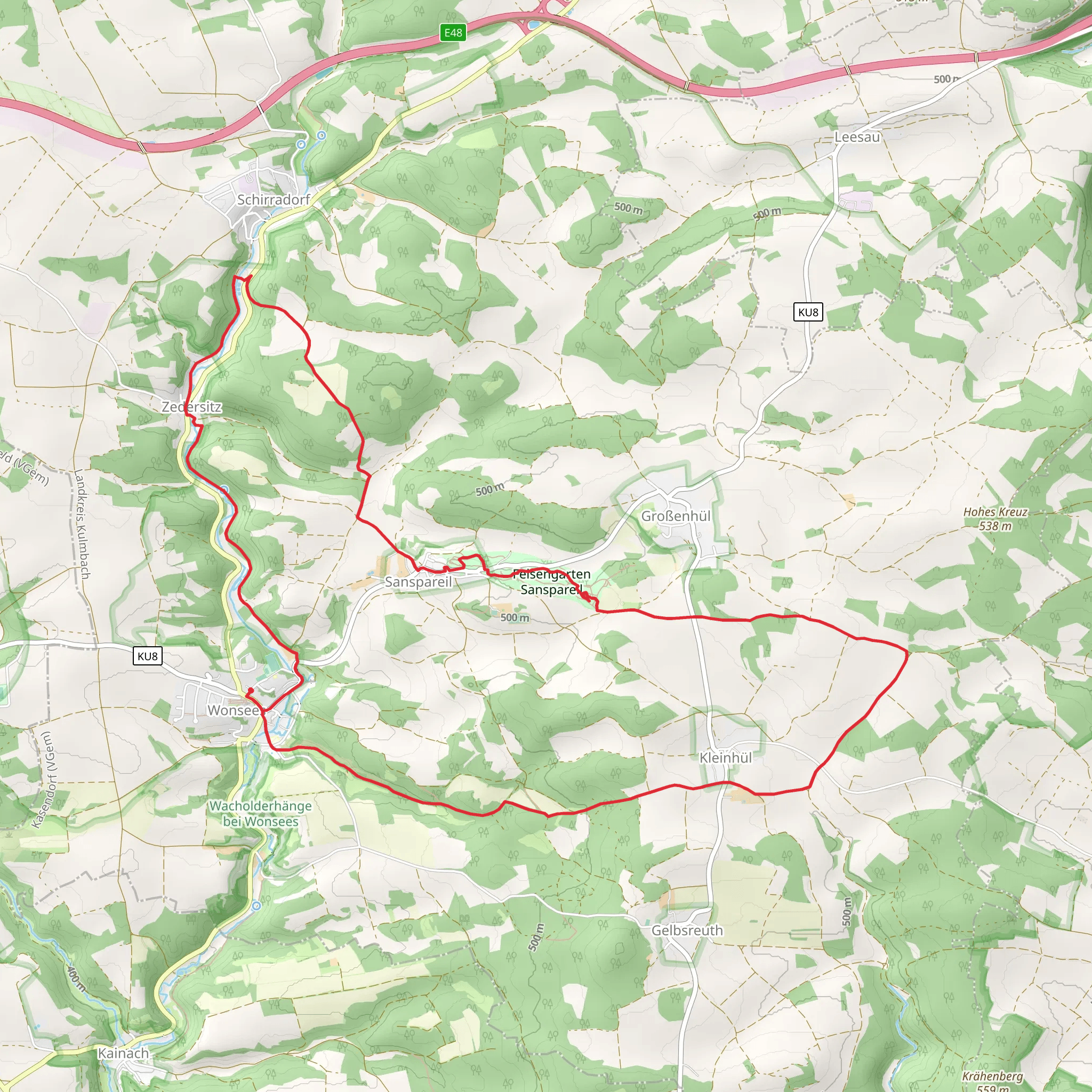 Hollfeld Rundweg and Wonsees Grosse Erlebnisrunde Loop mobile static map