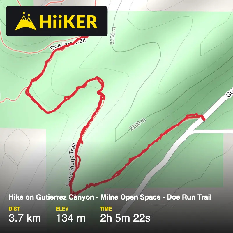 A map preview of the recording Hike on Gutierrez Canyon - Milne Open Space - Doe Run Trail.