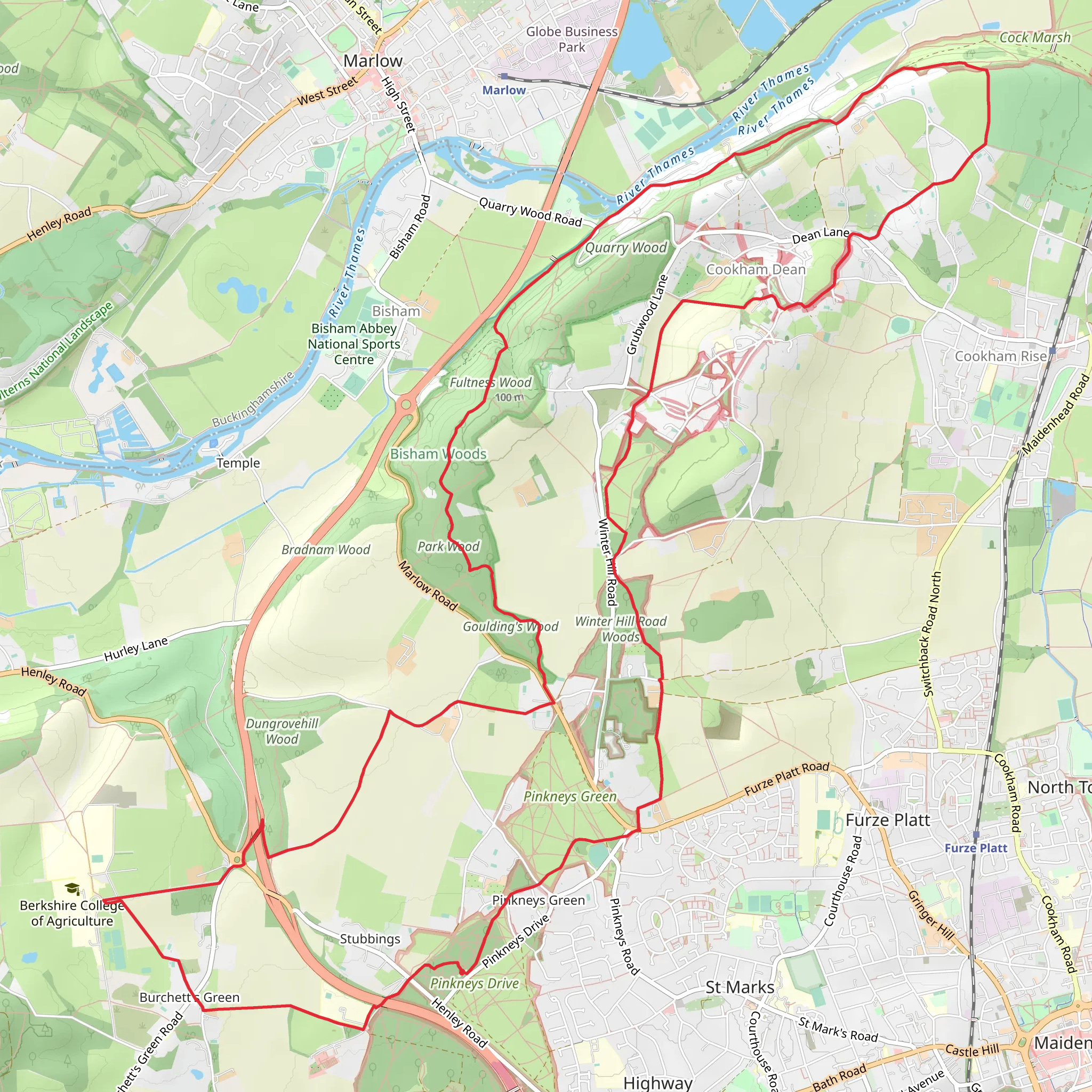 Winter Hill and Pinkneys Green via Michael's Path and The Chiltern Way Berkshire Loop mobile static map