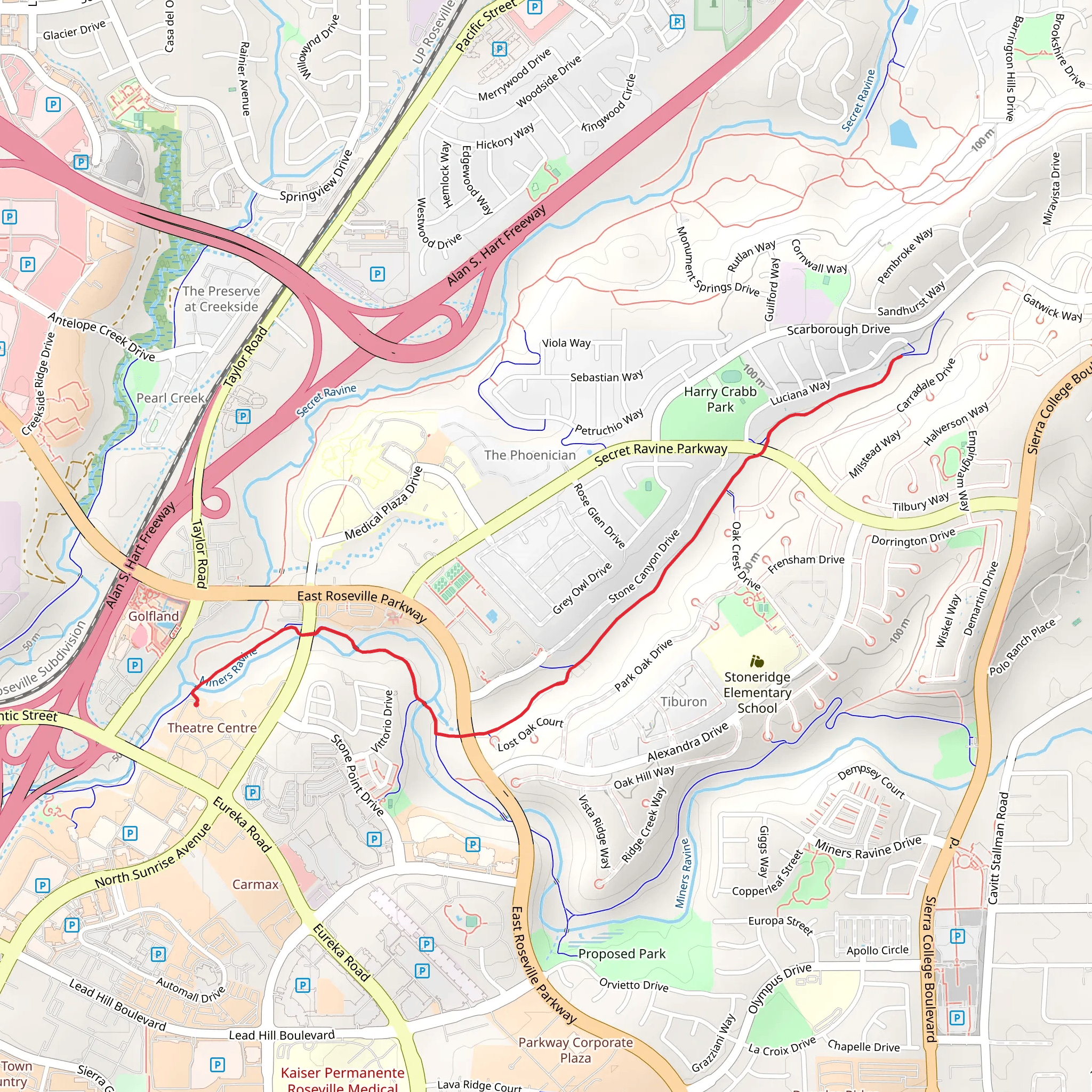 Miner's Ravine and False Ravine Trail from Eureka Road mobile static map