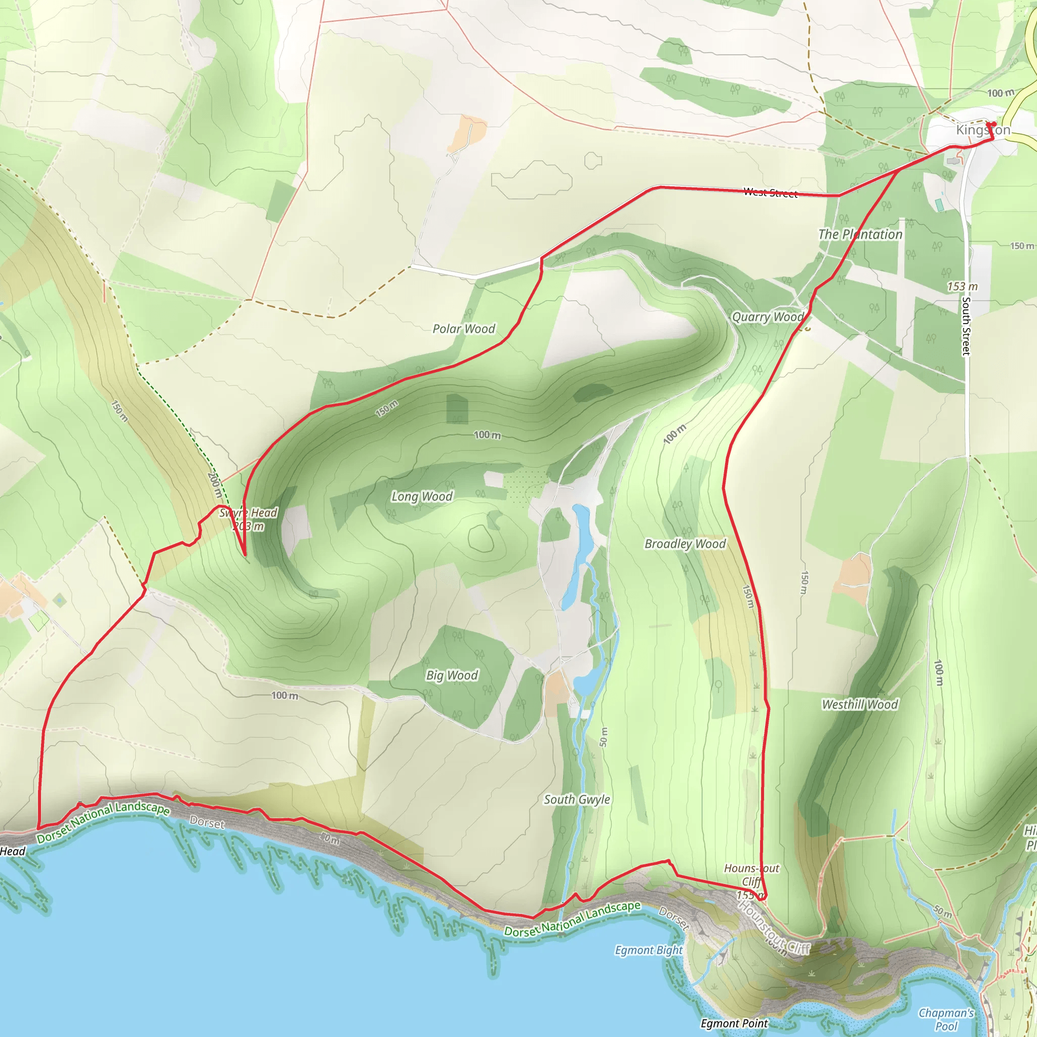 Swyre Head and Hounstout Cliff Loop mobile static map