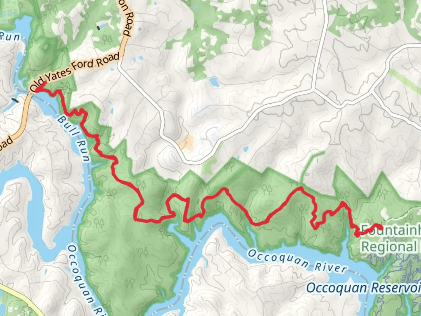 An image depicting the trail Bull Run-Occoquan Trail from Fountainhead Parking Lot and its surrounding area.