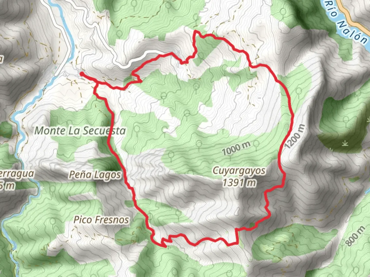An image depicting the trail Cuyargayos route and its surrounding area.