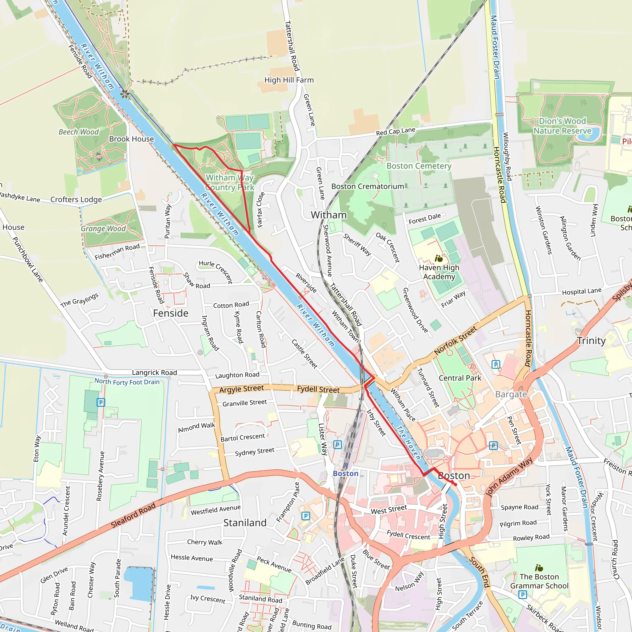Witham Way Country Park Loop from Boston mobile static map