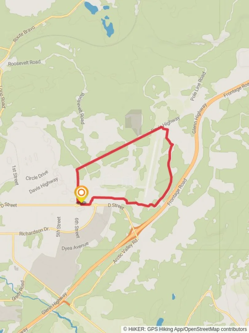 An image depicting the trail Joint Base Elmendorf-Richardson Loop and its surrounding area.