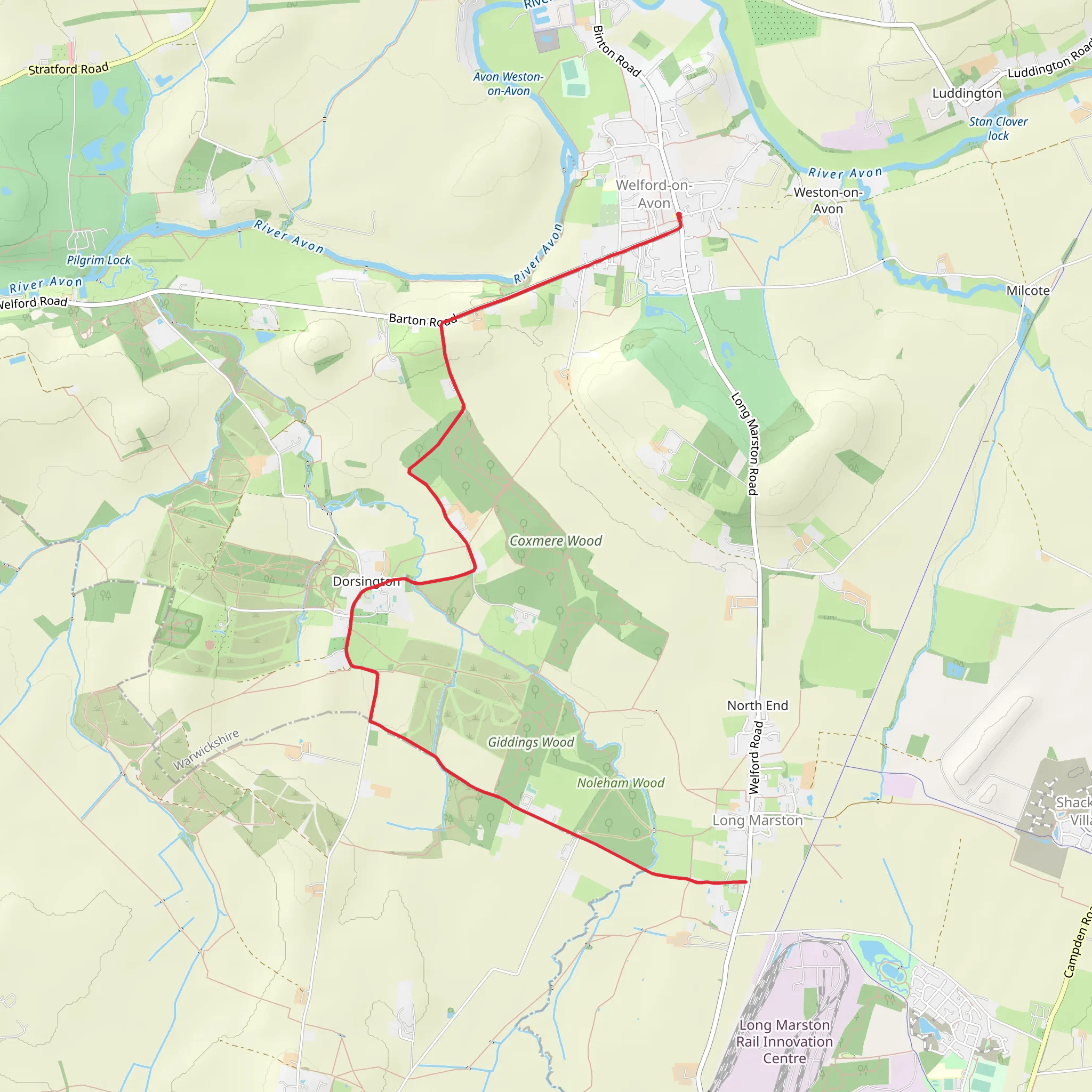 Welford on Avon to Long Marston Walk mobile static map