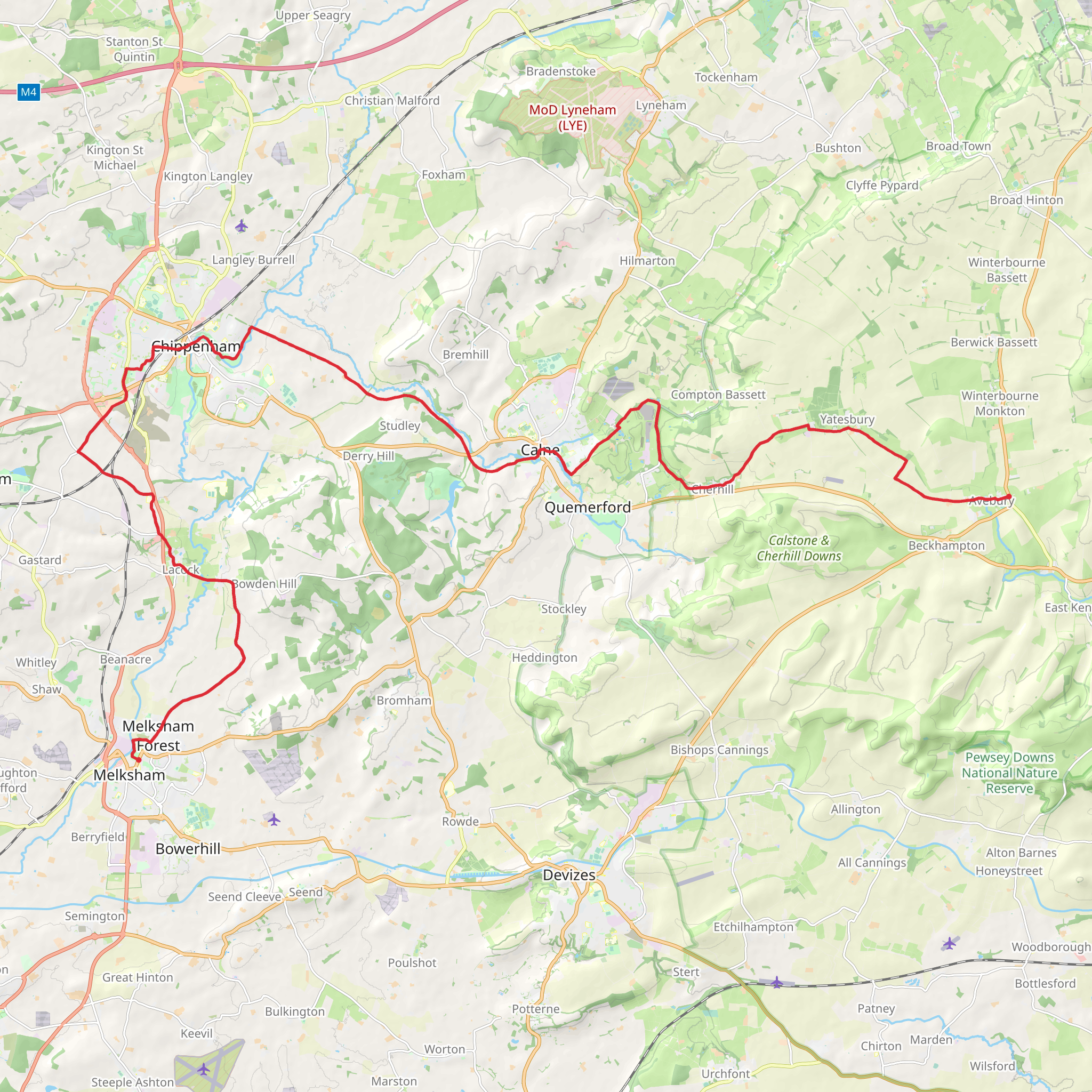 Rivers Walk from Melksham to Avabury mobile static map