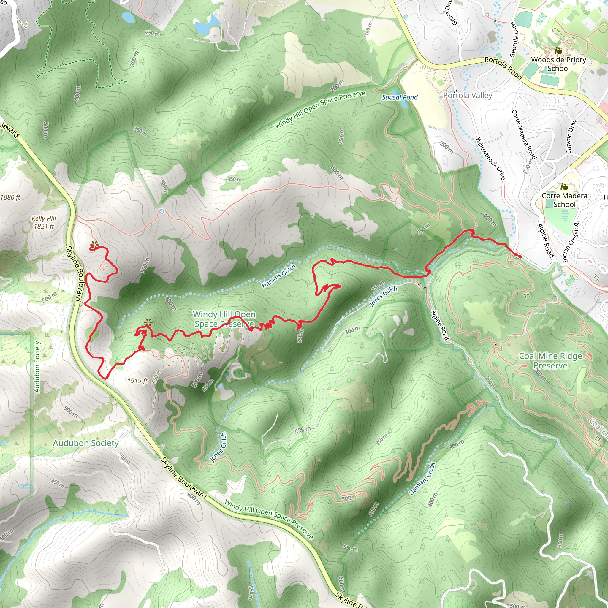 Windy Hill via Hamms Gulch Trail mobile static map