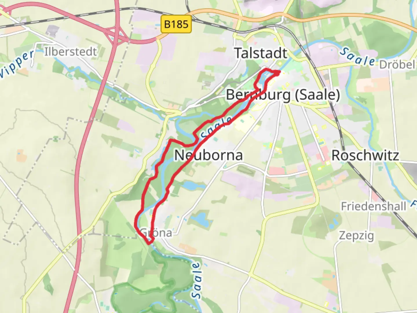 An image depicting the trail Bernburg and Gröna Loop via River Saale and its surrounding area.