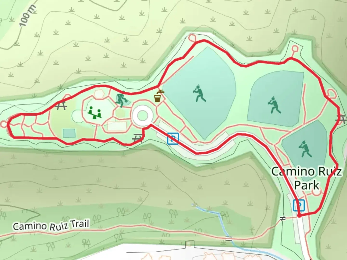 An image depicting the trail Camino Ruiz Park Loop and its surrounding area.