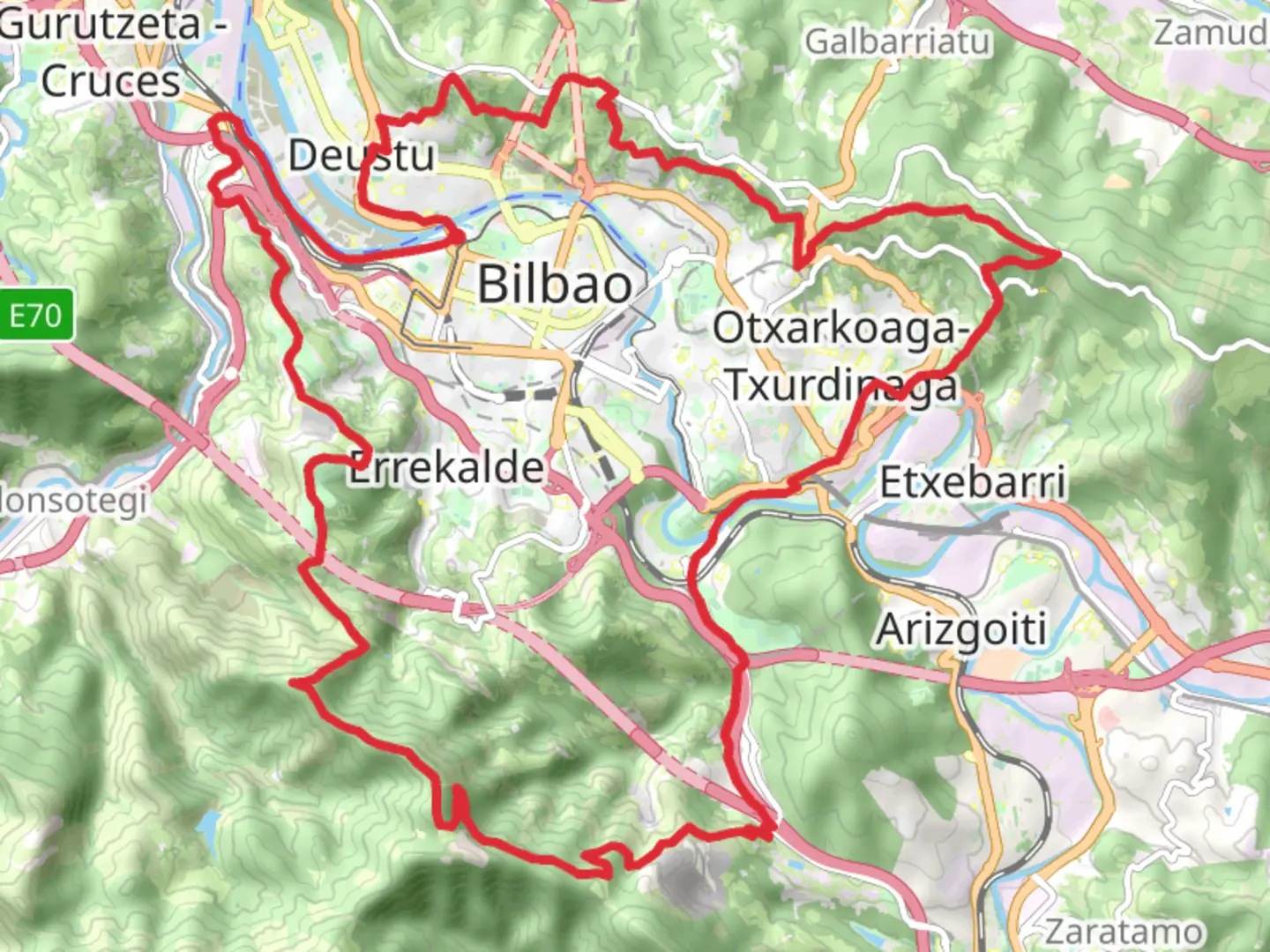 An image depicting the trail GR 228 Anillo Verde de Bilbao and its surrounding area.