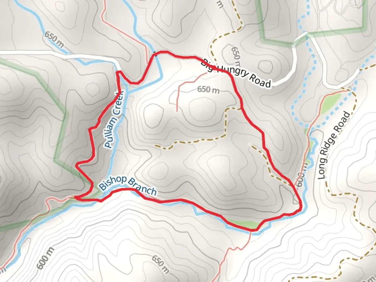An image depicting the trail Bishop Branch and Pulliam Creek Loop Trail and its surrounding area.