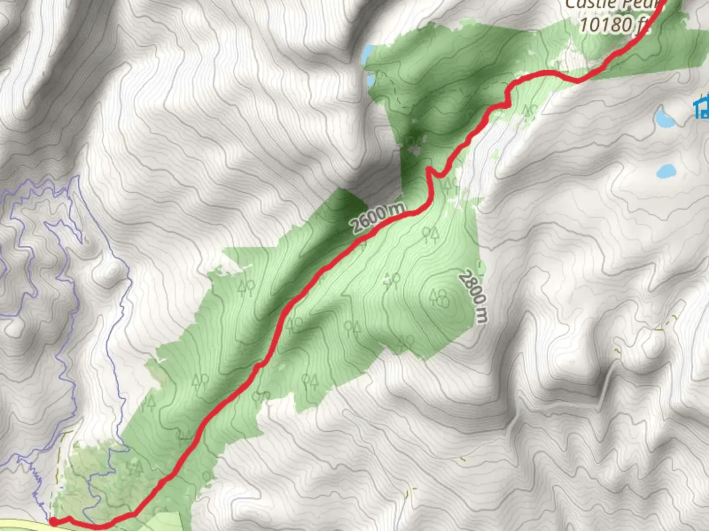 An image depicting the trail Castle Lake via Yellow Pine Trail and its surrounding area.