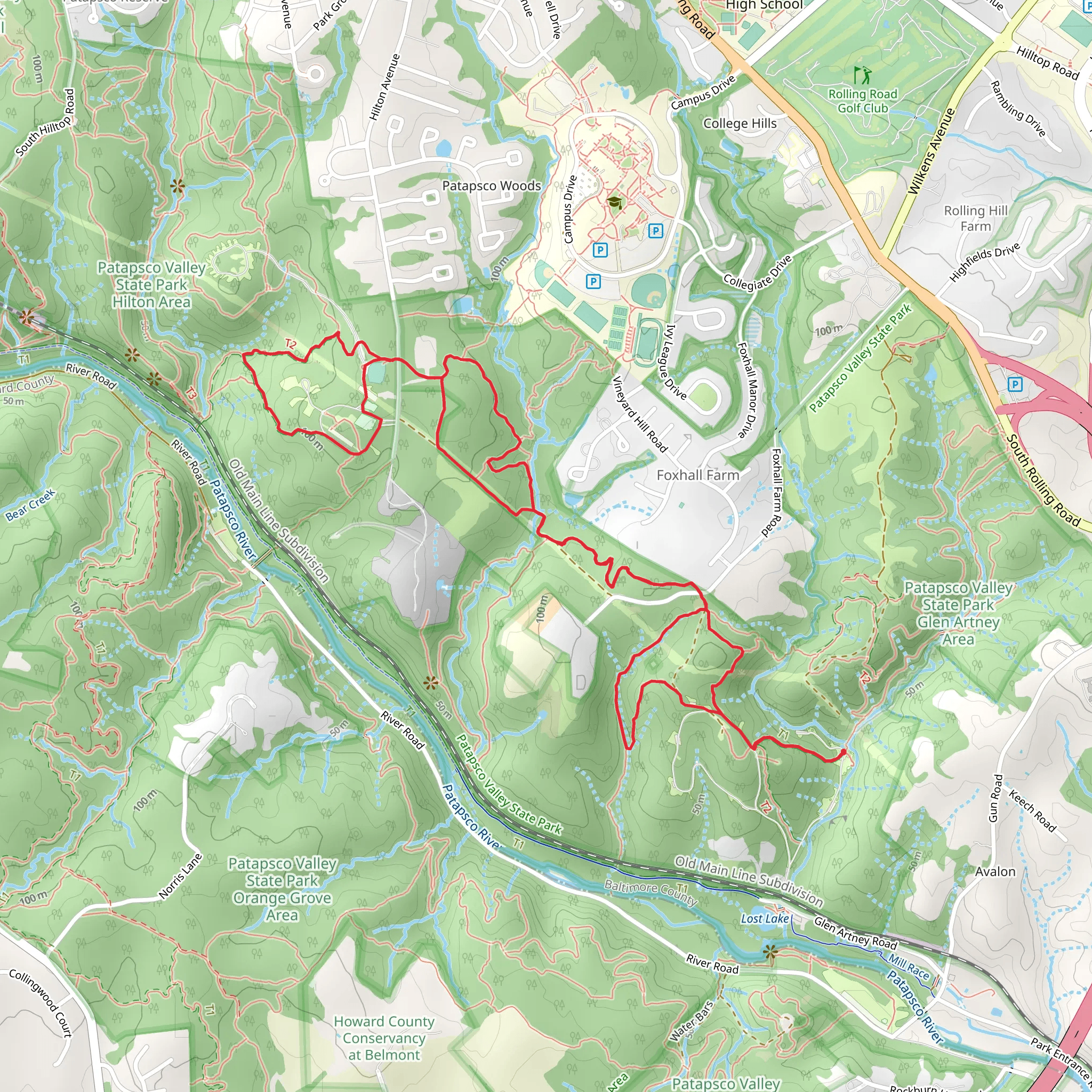 Santee Branch, Forest Glen and Vineyard Spring Loop Trail mobile static map