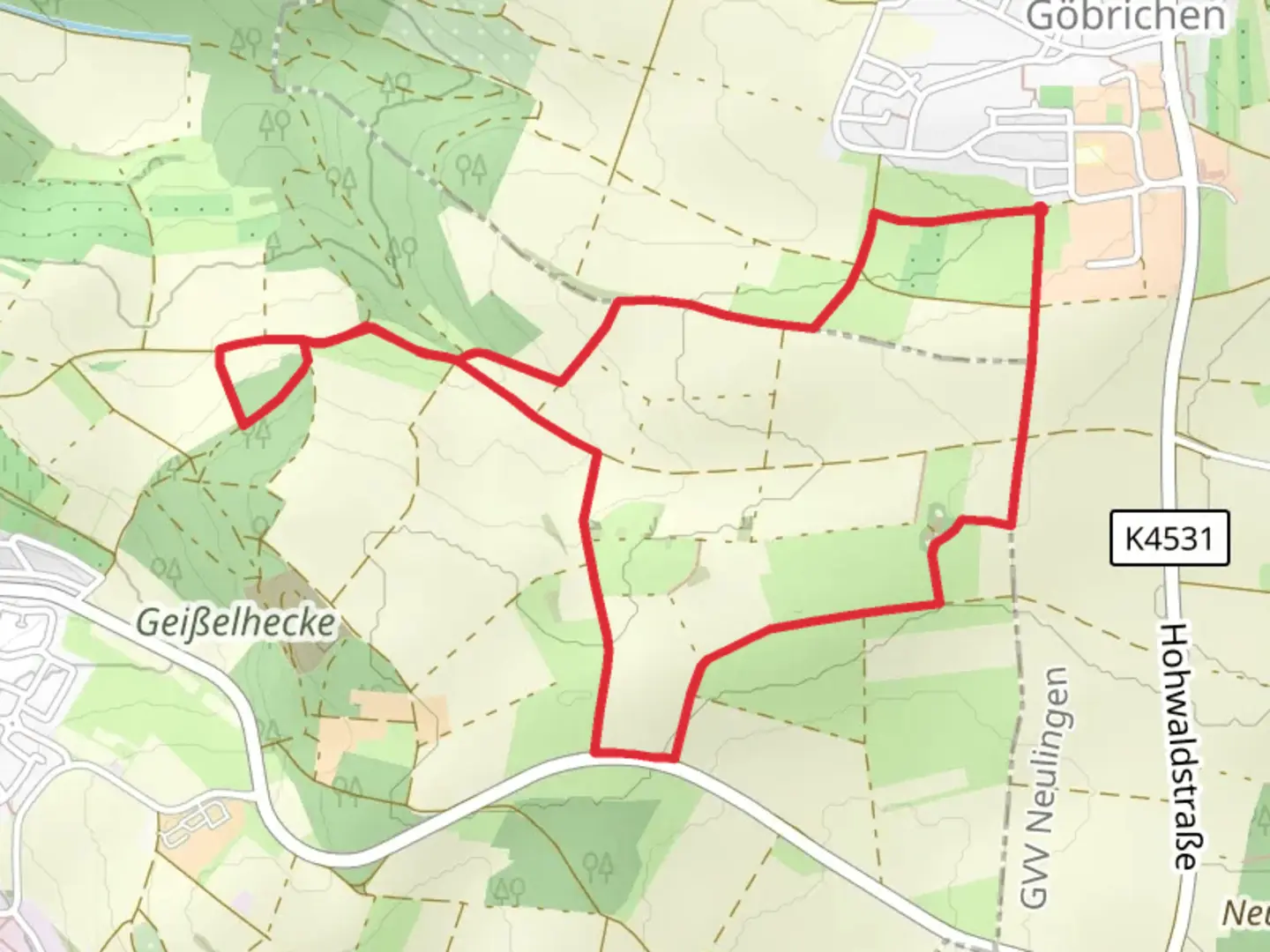 An image depicting the trail Altes Eisinger Loch Loop and its surrounding area.
