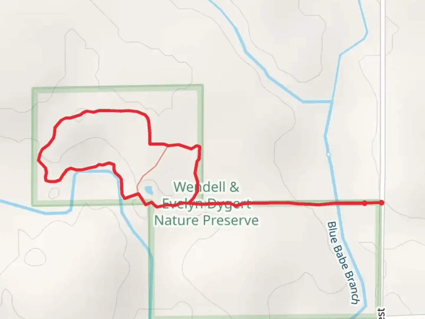 An image depicting the trail Dygert Woods Nature Trail and Outer Loop and its surrounding area.