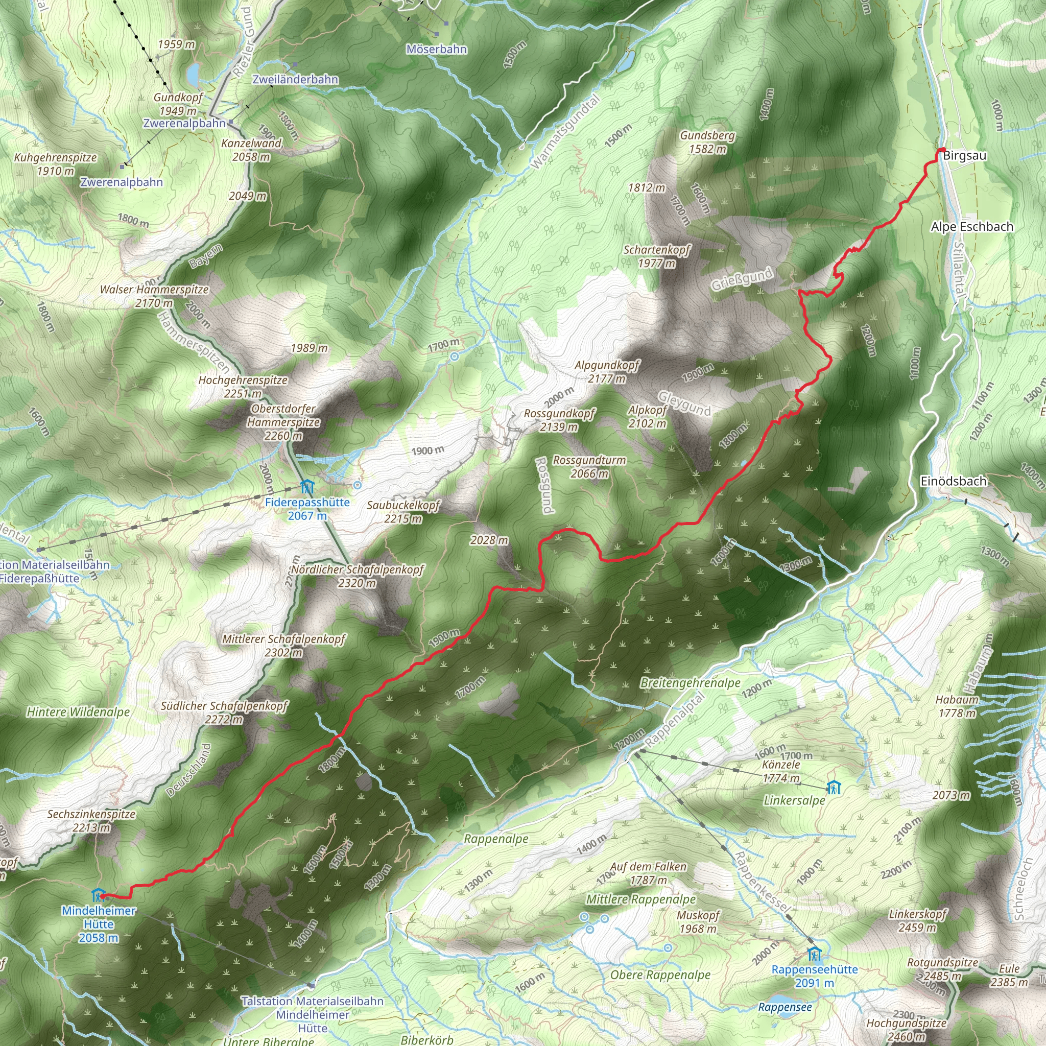 Birgsau to Mindelheimer Huette Via Alpina Red mobile static map