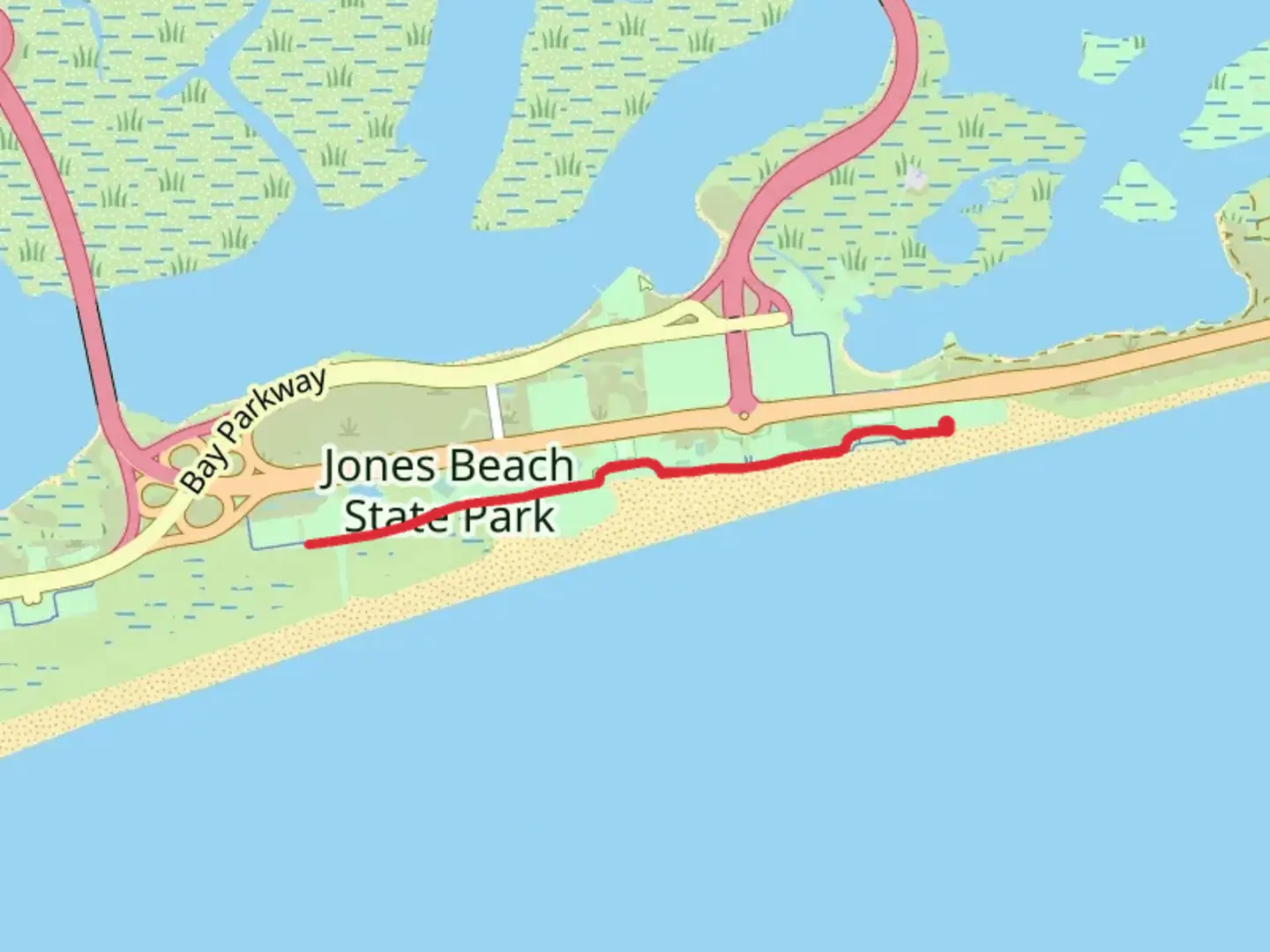 An image depicting the trail Jones Beach Boardwalk Trail and its surrounding area.