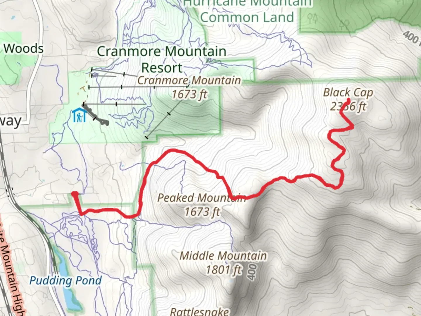 An image depicting the trail Black Cap from Thompson Road and its surrounding area.