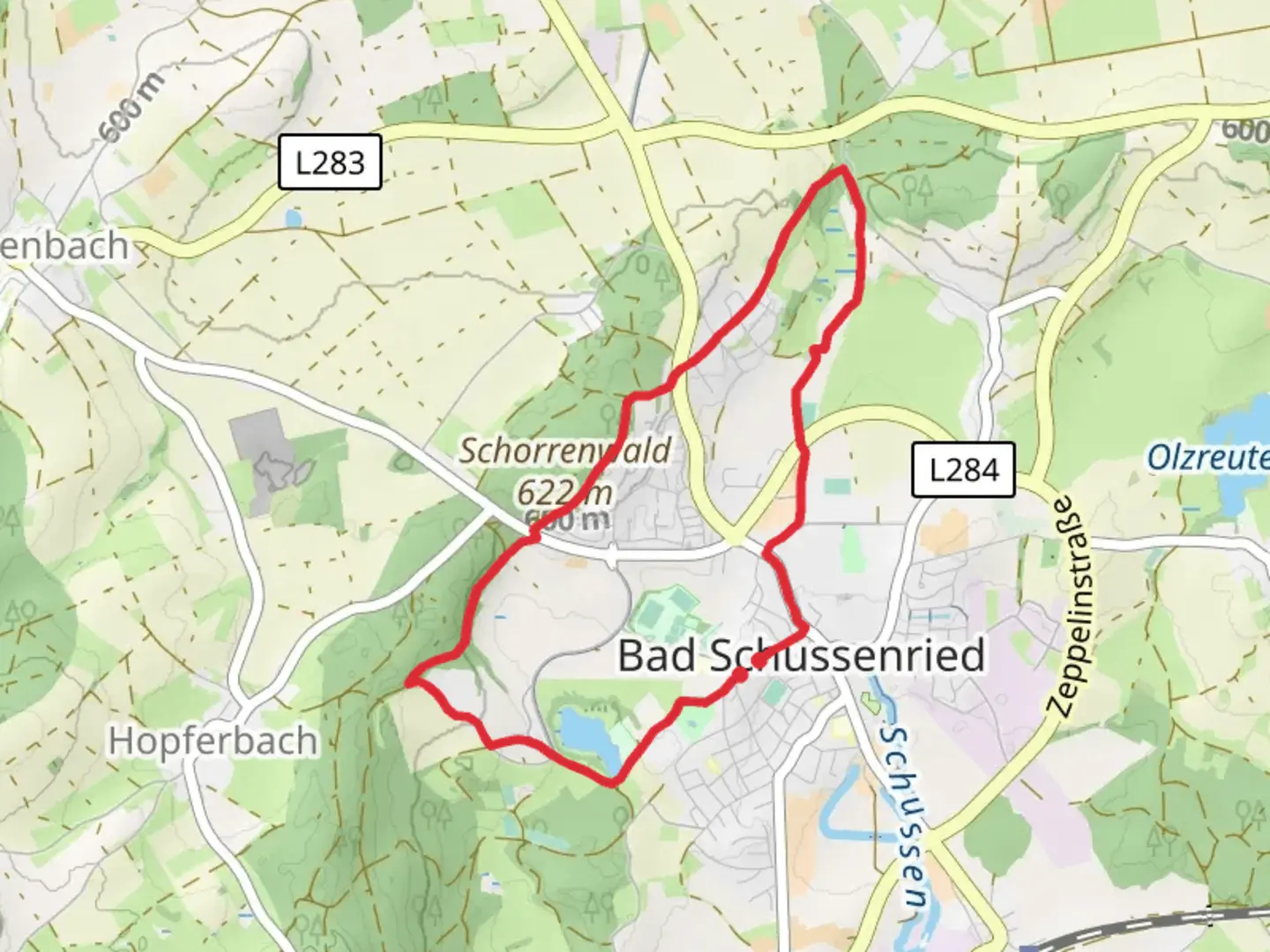 An image depicting the trail Zellersee via Bad Schussenried Loop and its surrounding area.