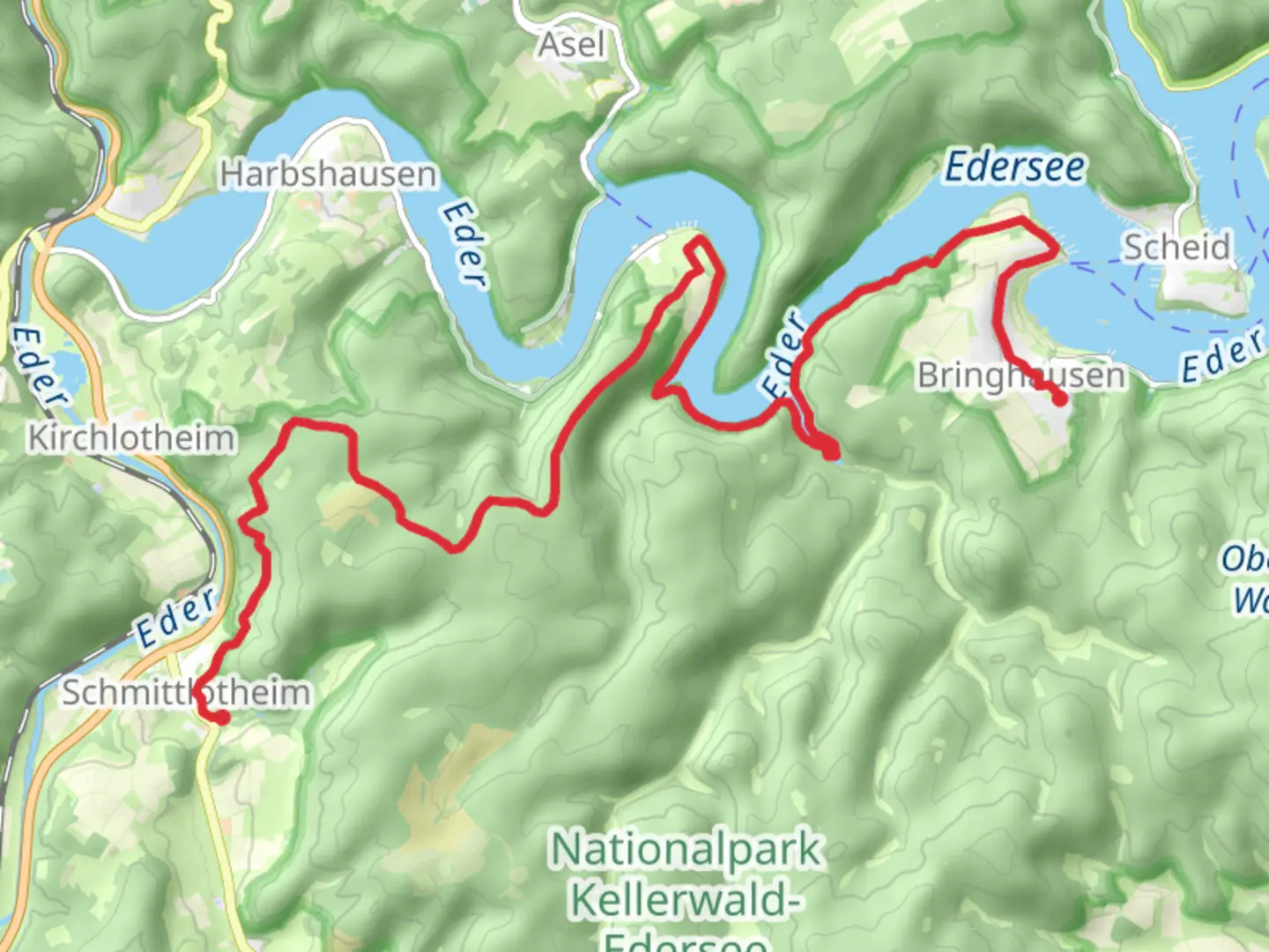An image depicting the trail Schmittlotheim to Bringhausen Walk and its surrounding area.
