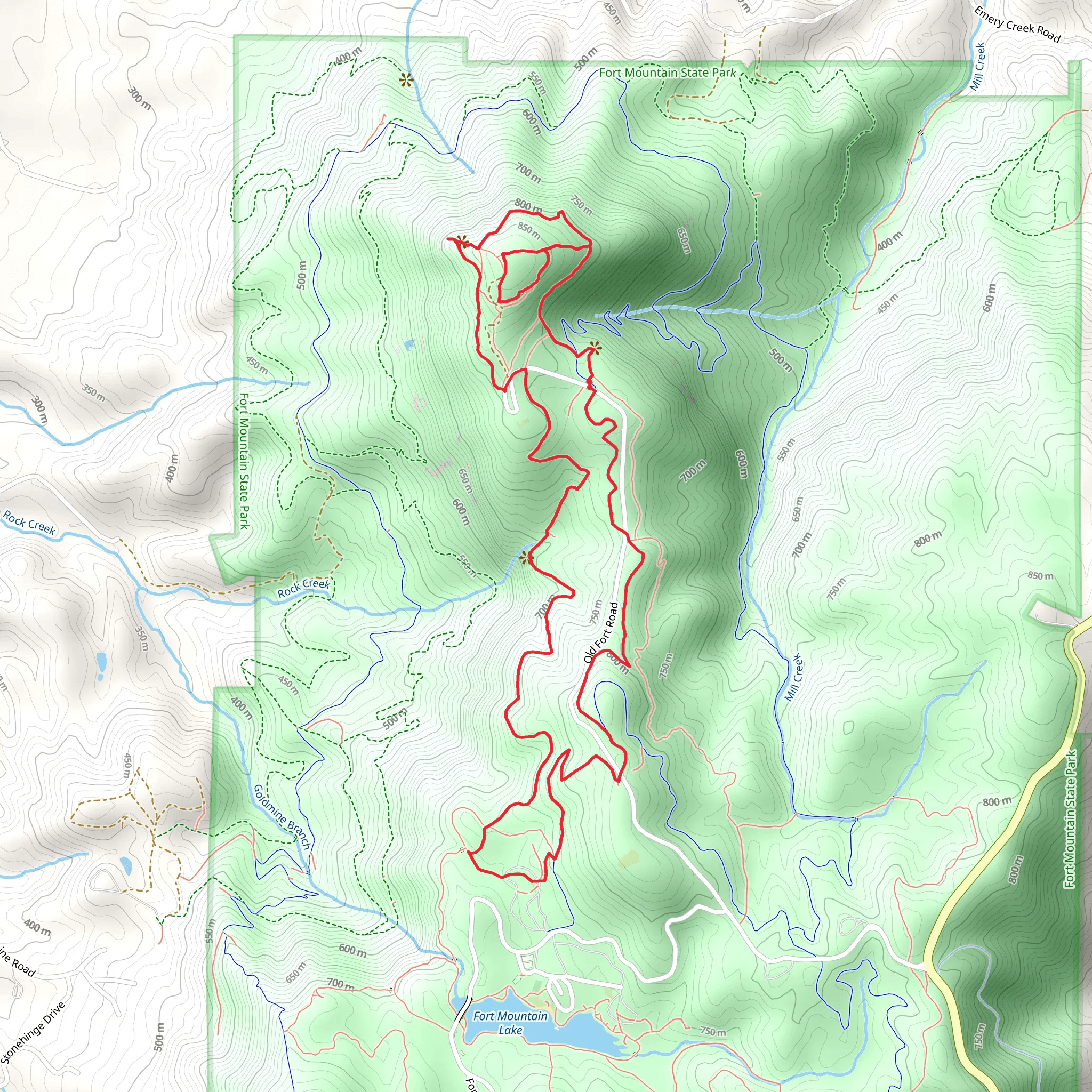 Fort Mountain via West Overlook Trail, Gahuti Loop Trail mobile static map