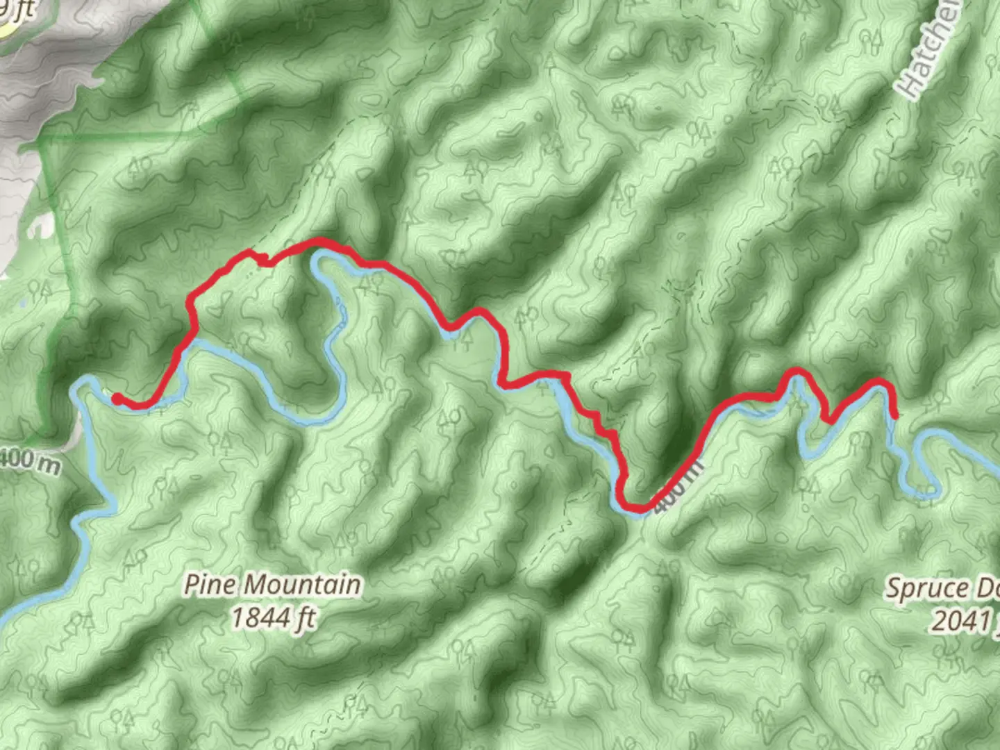 An image depicting the trail Wilson Branch via Little Bottoms Trail and its surrounding area.