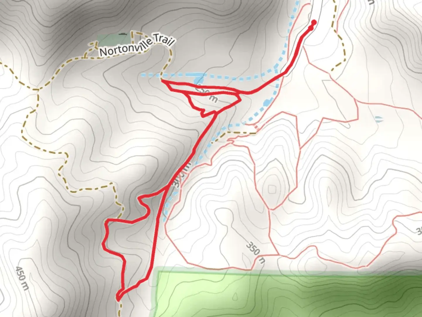 An image depicting the trail Manhattan Canyon Trail and ADT Loop and its surrounding area.