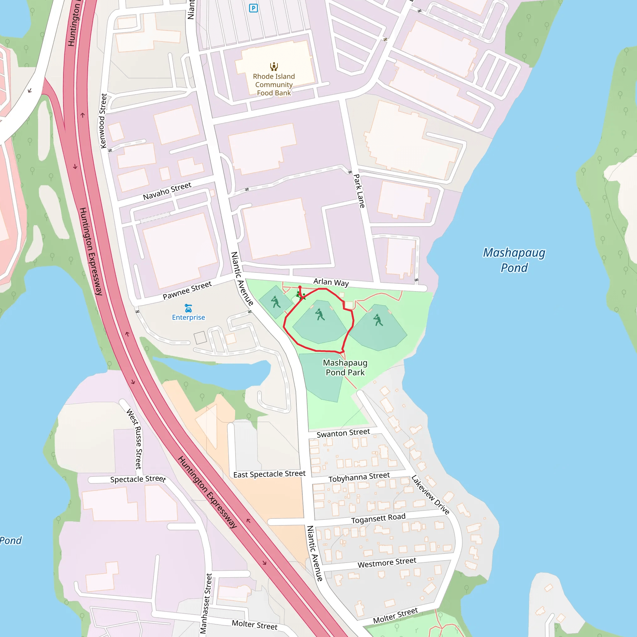 Mashapaug Pond Park Loop mobile static map