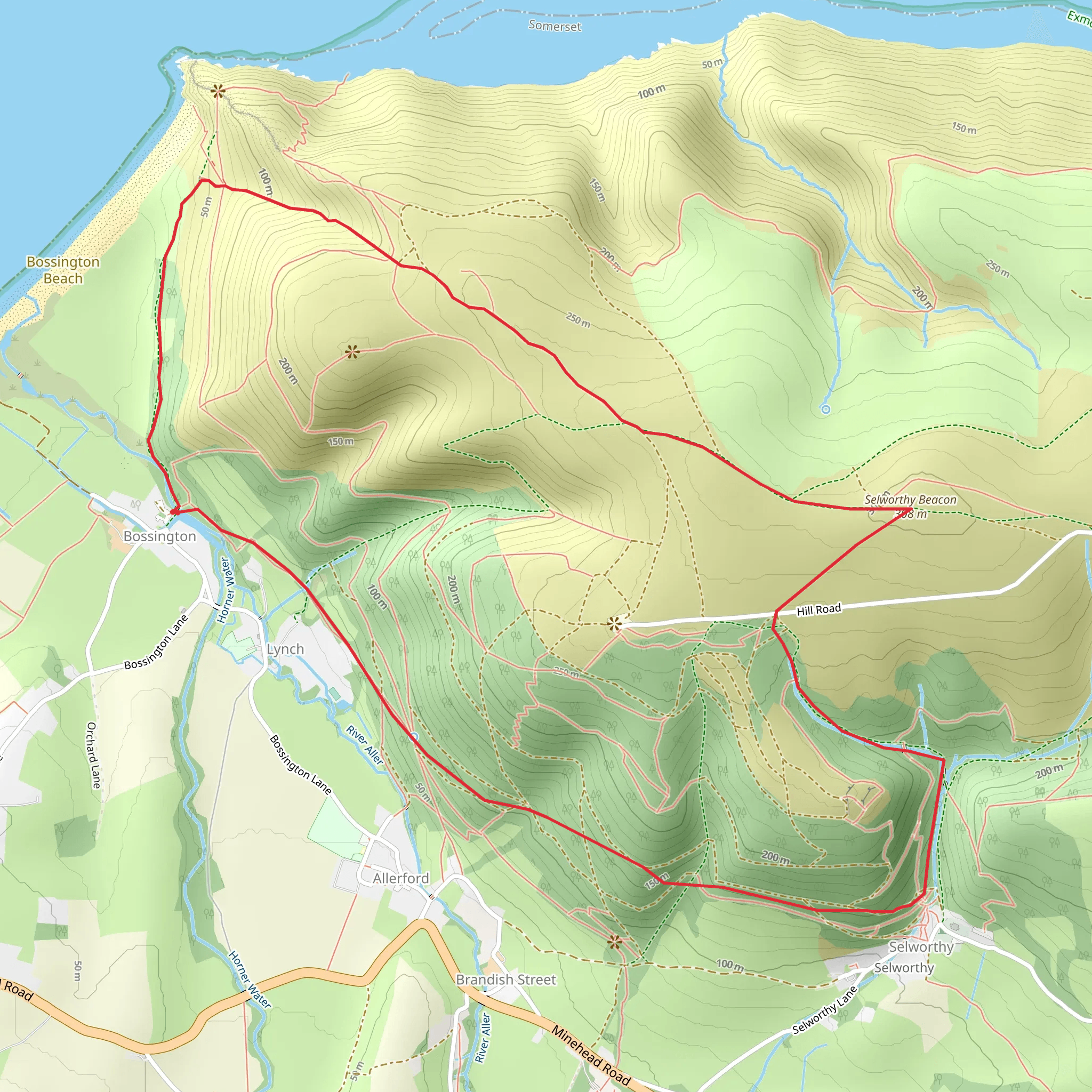 Three Picturesque Villages - Bossington to Selworthy Walk mobile static map