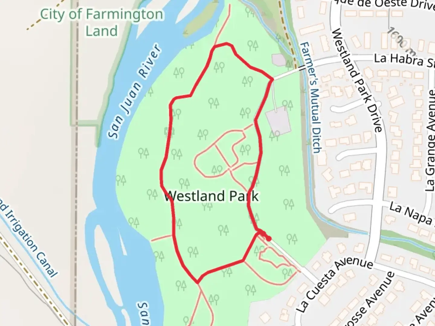 An image depicting the trail Westland Park Loop and its surrounding area.