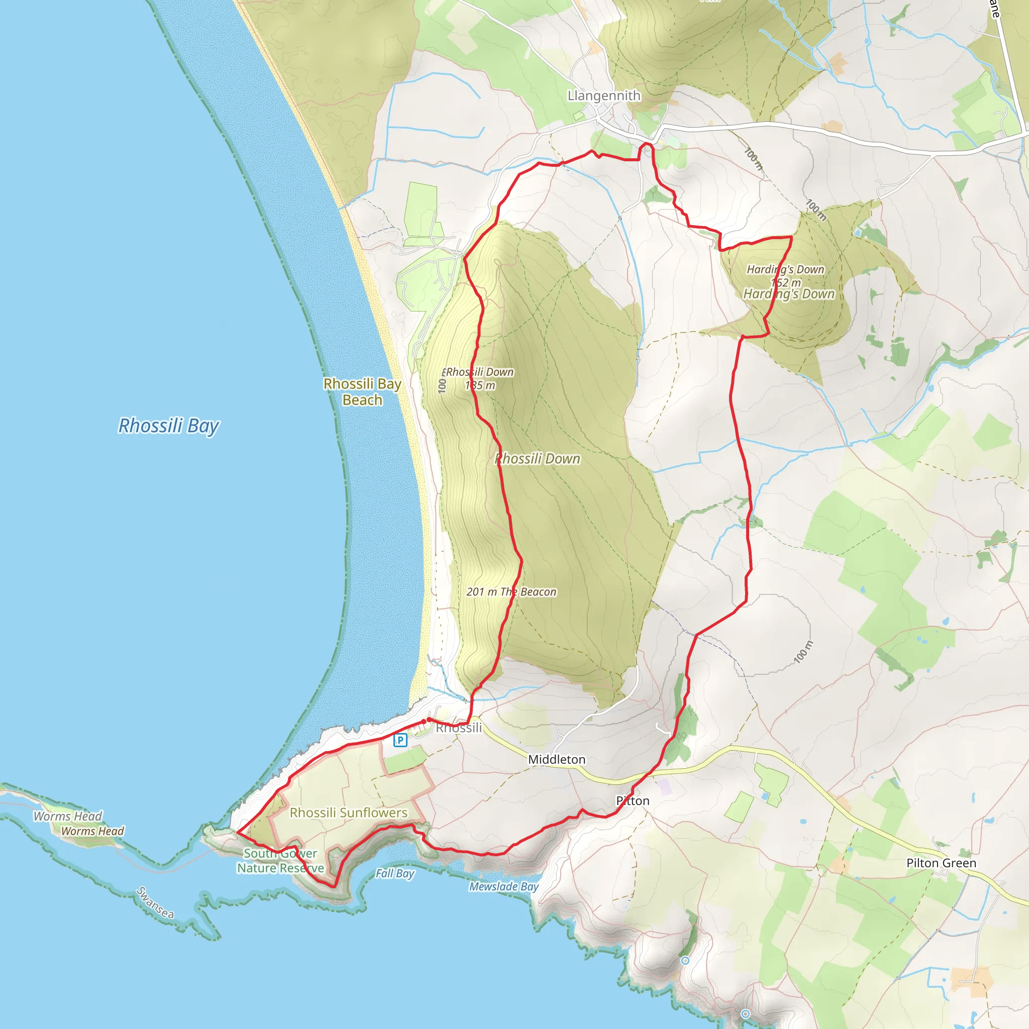 Harding's Down and Rhossili Down from Rhossili mobile static map