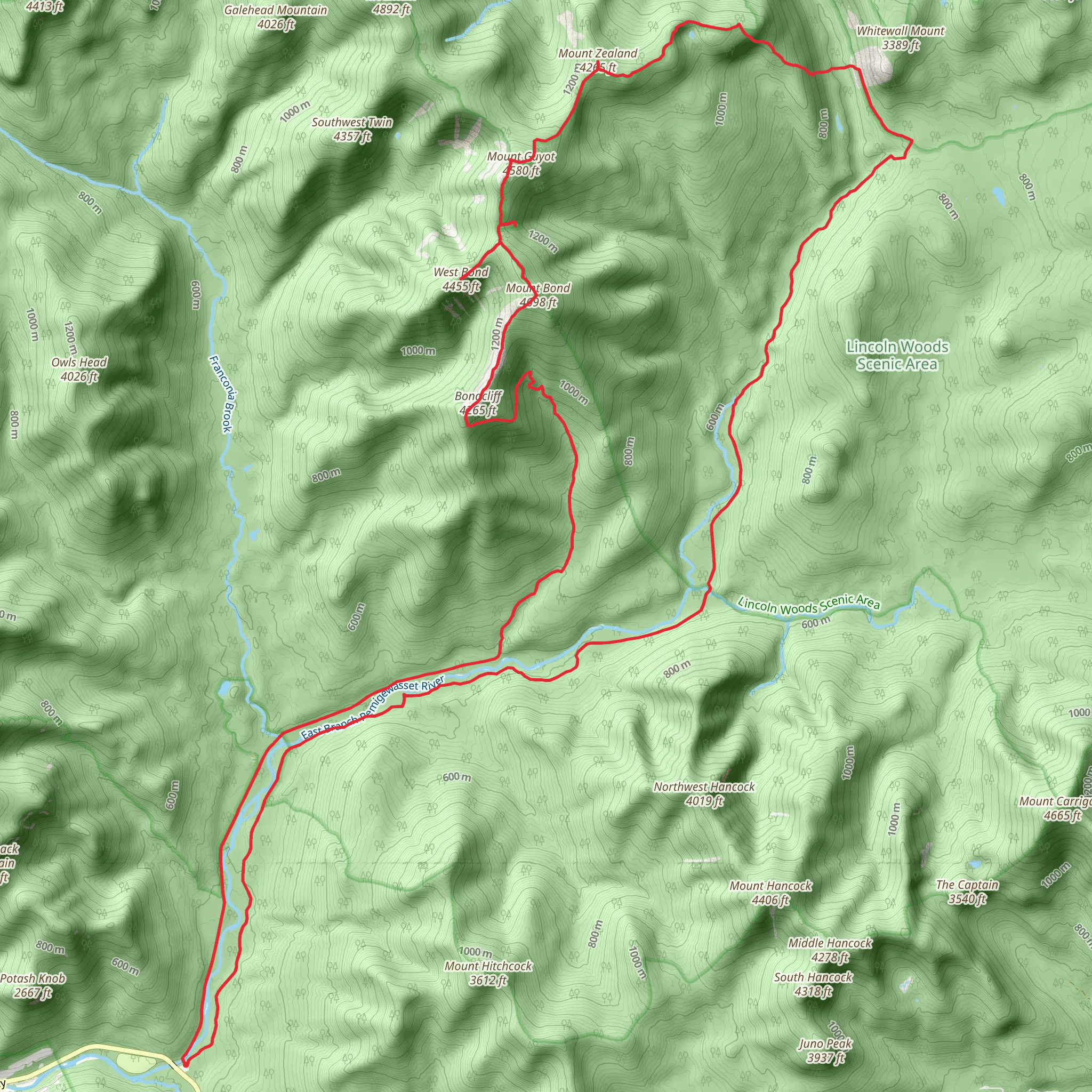 Bondcliff Trail, Twinway and Pemi East SIde Trail Loop mobile static map