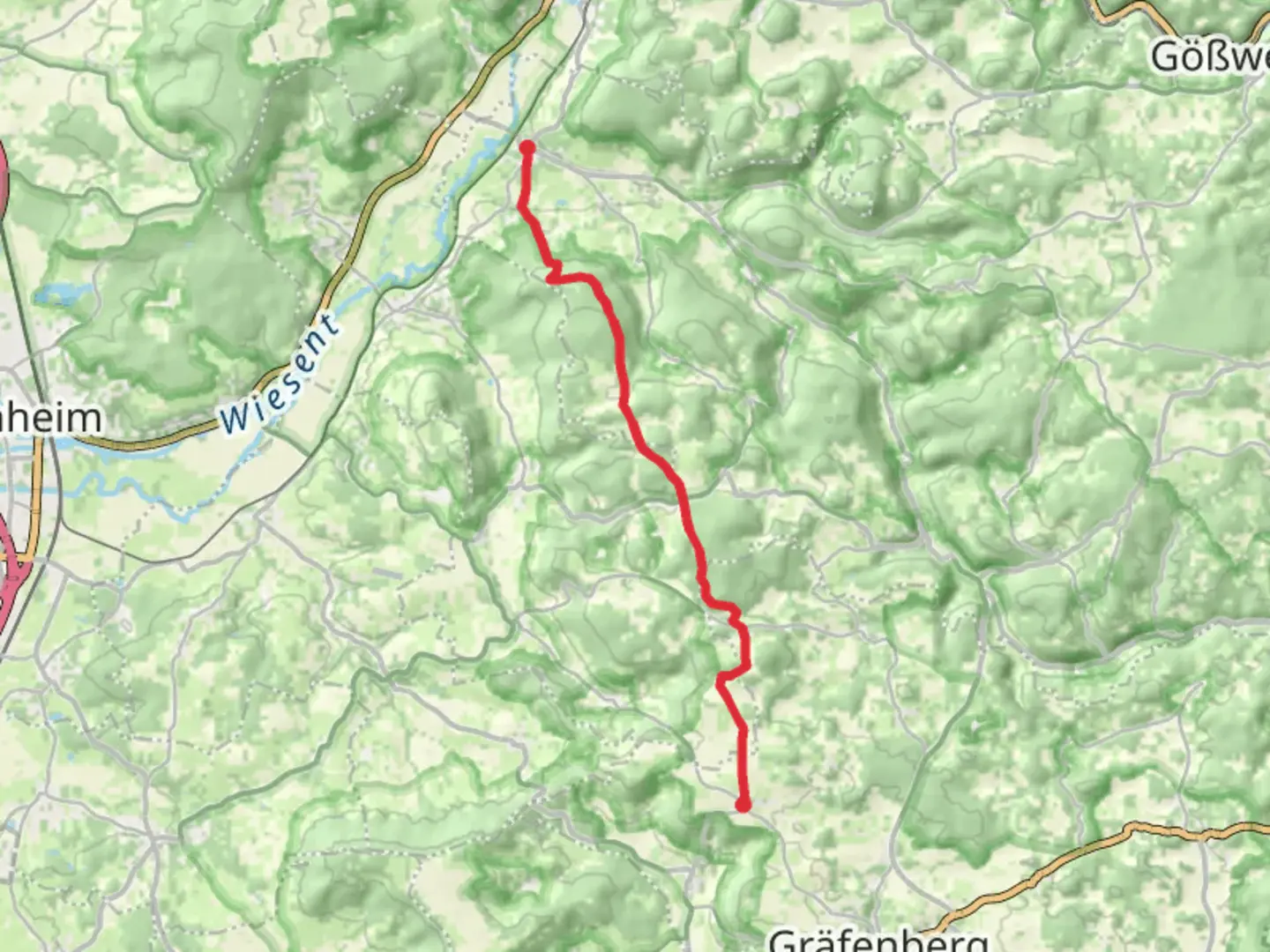 An image depicting the trail Pretzfeld - Kasberg and its surrounding area.