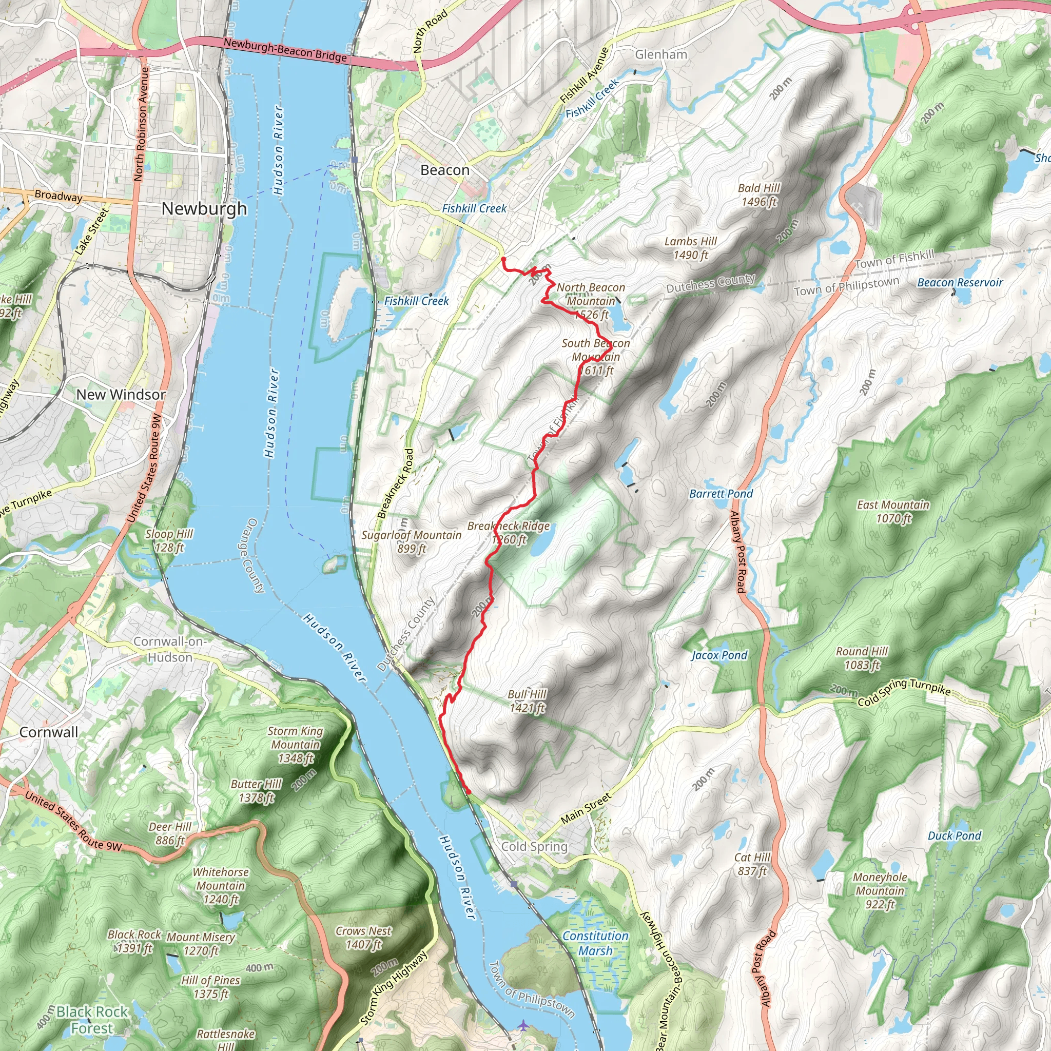 Little Stony Point to North Beacon Mountain mobile static map