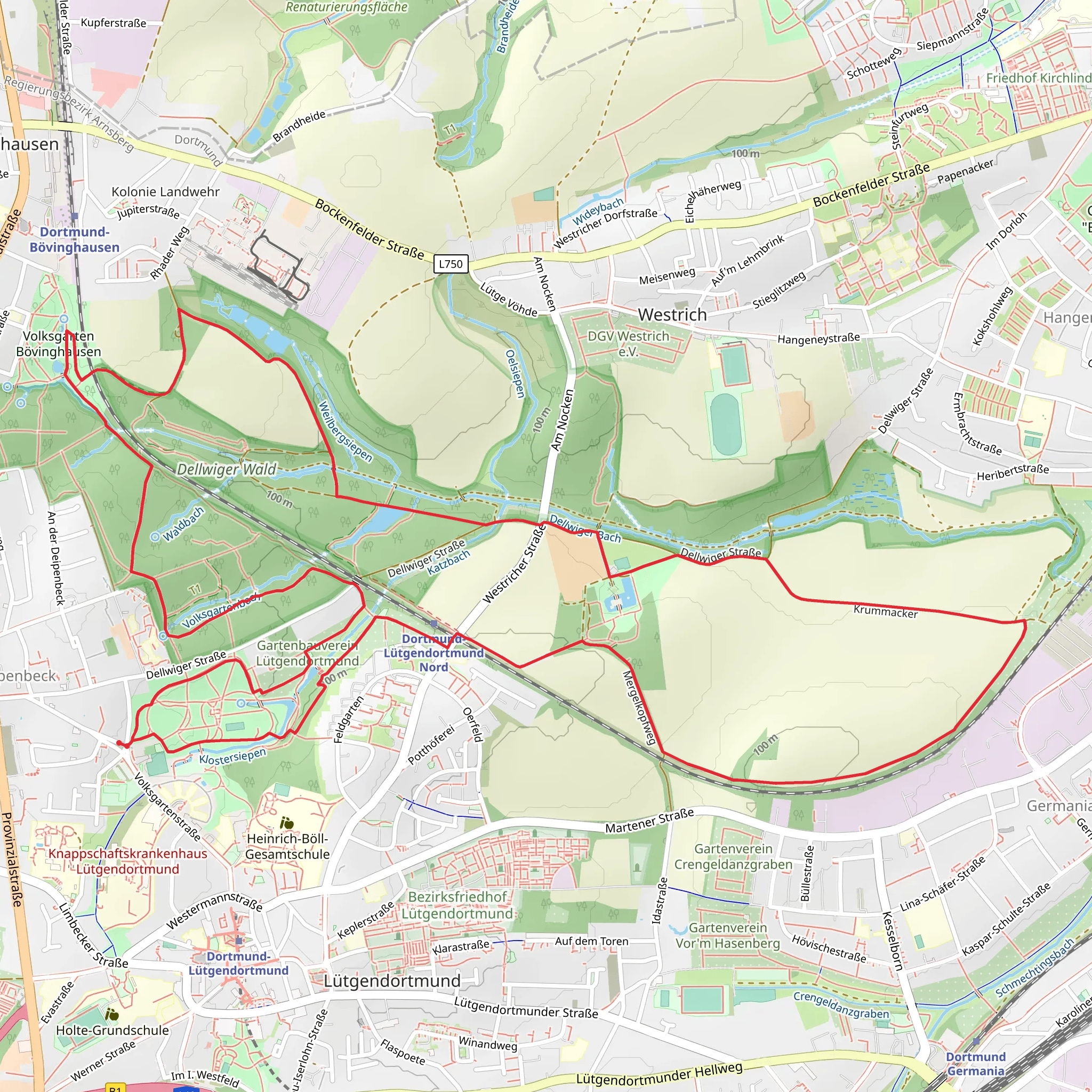 Lütgendortmund Rundweg and Jakobs-Pilgerweg Dortmund - Aachen mobile static map