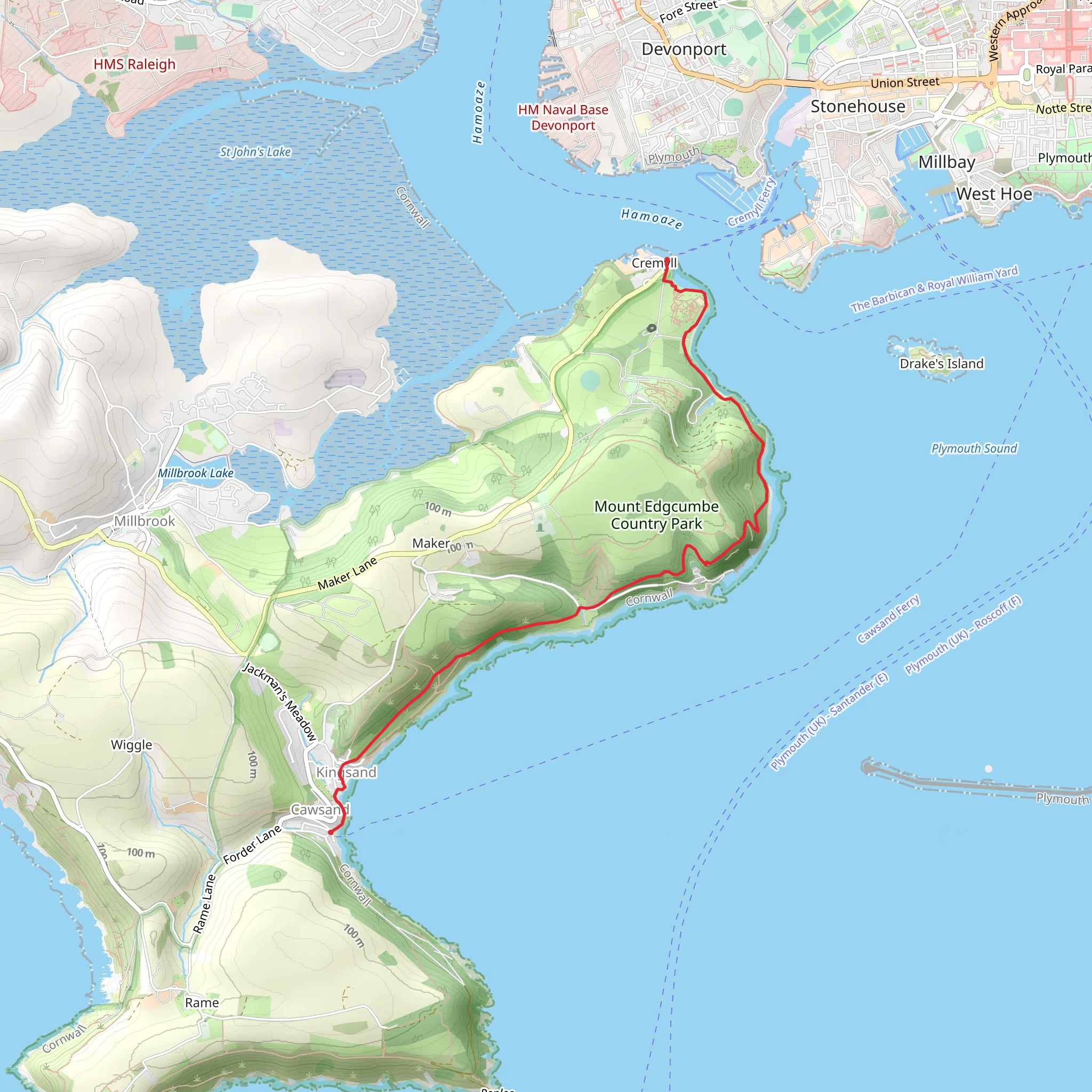 Cremyll Ferry to Kingsand and Cawsand Walk mobile static map